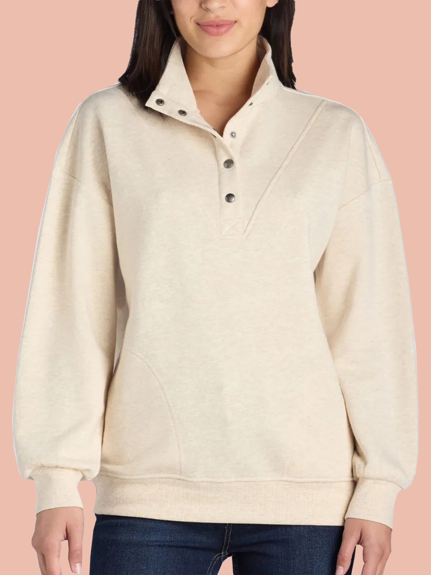 Mock Neck Henley Pullover Sweatshirt (Buy 2 Free Shipping)