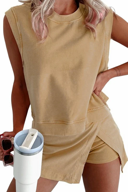 Women's Mineral Wash Tank Top and Slit Skort Set