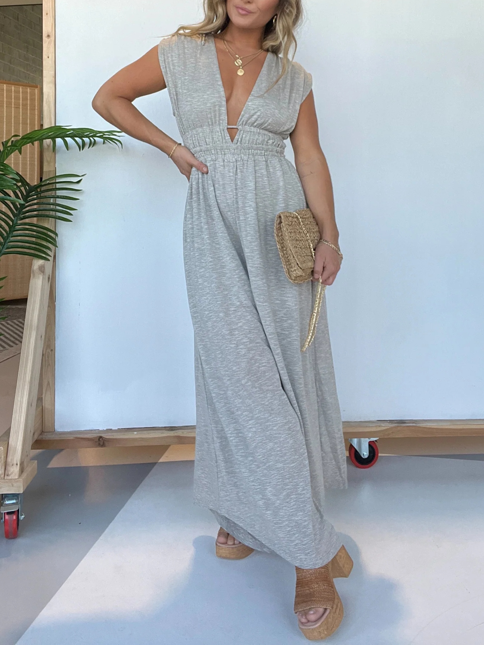 Deep V Hi Lo Hem Jumpsuit (Buy 2 Free Shipping)