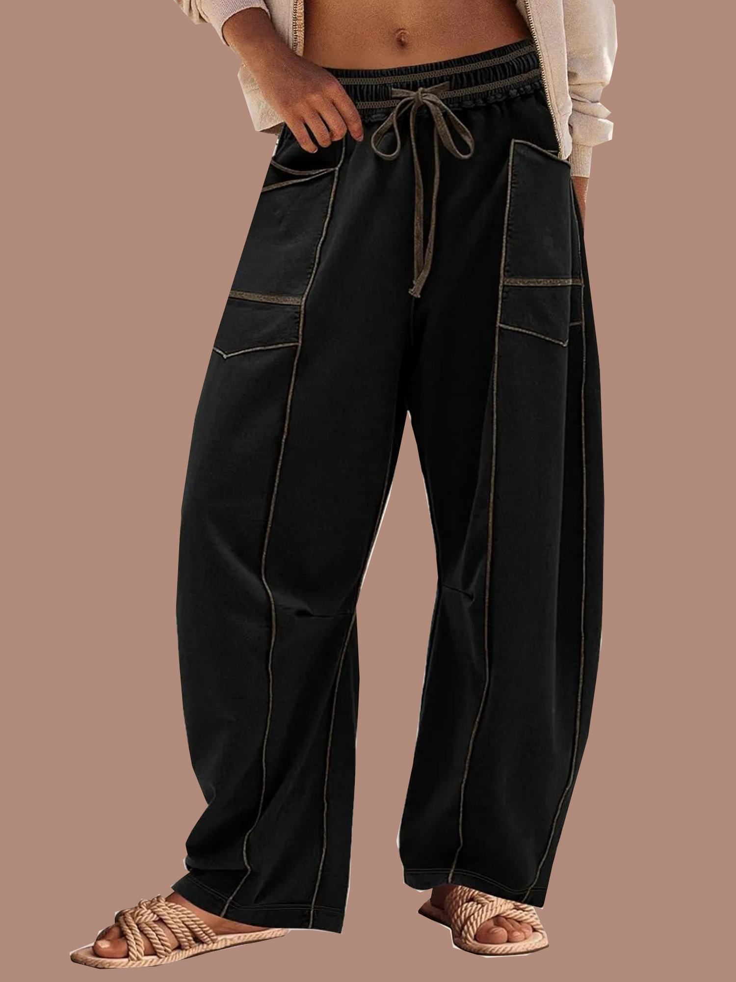 Women's High Waisted Drawstring Wide Leg Baggy Barrel Pants (Buy 2 Free Shipping)