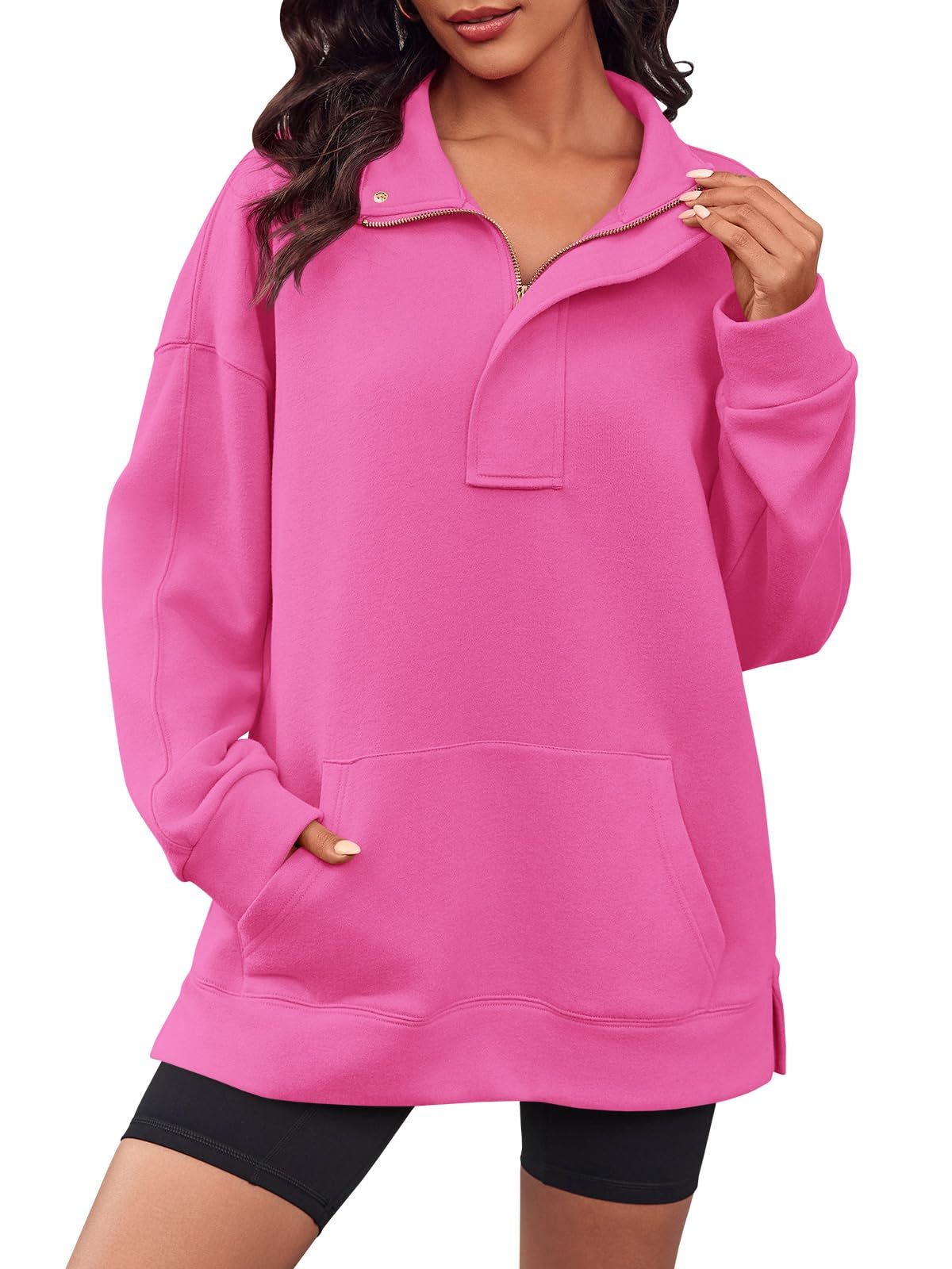 Autumn Women Oversized Fleece Quarter Zip Pullover(Buy 2 Free Shipping)