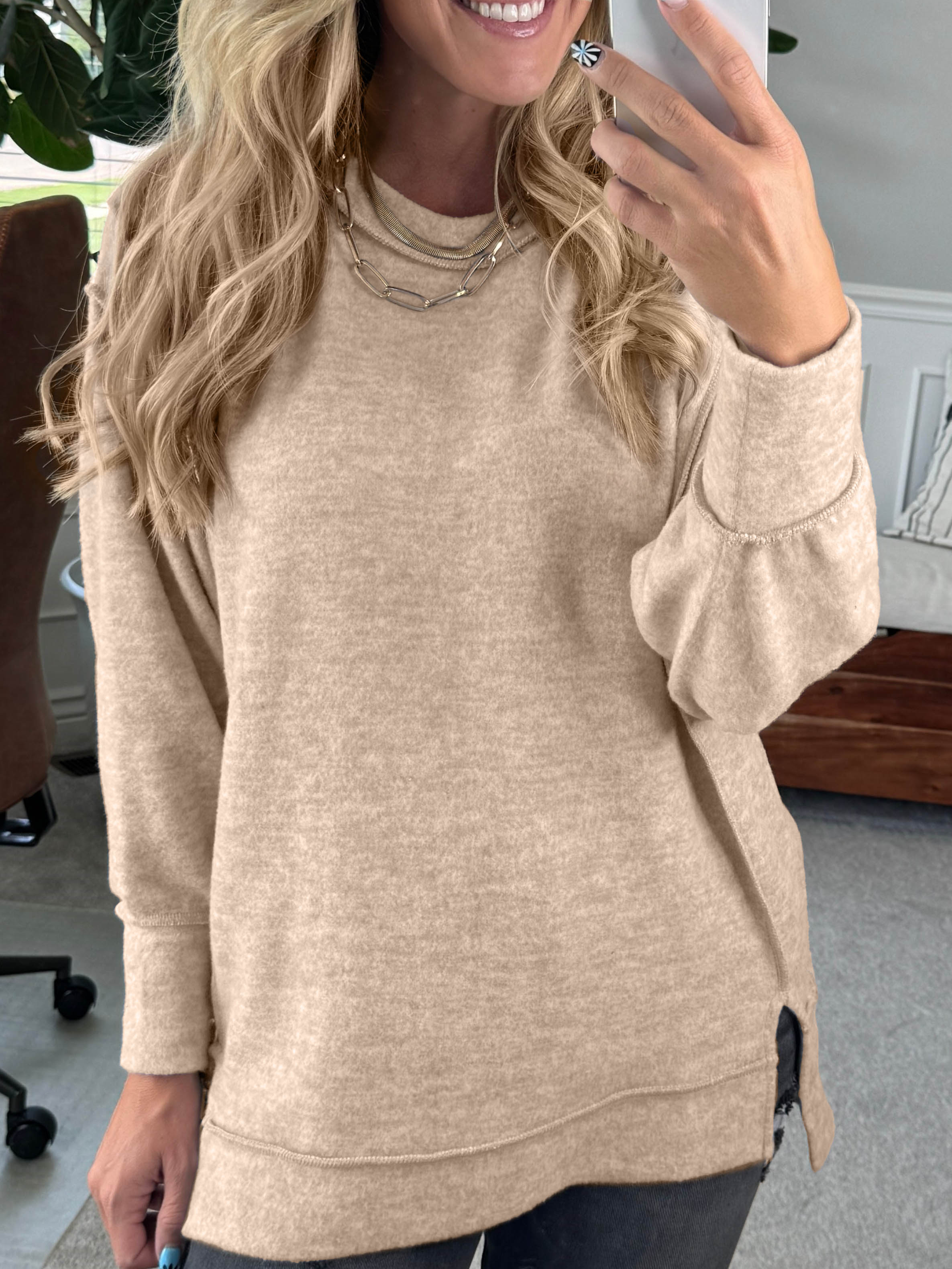 Brushed Finish High Low Side Slit Pullover (Buy 2 Free Shipping)