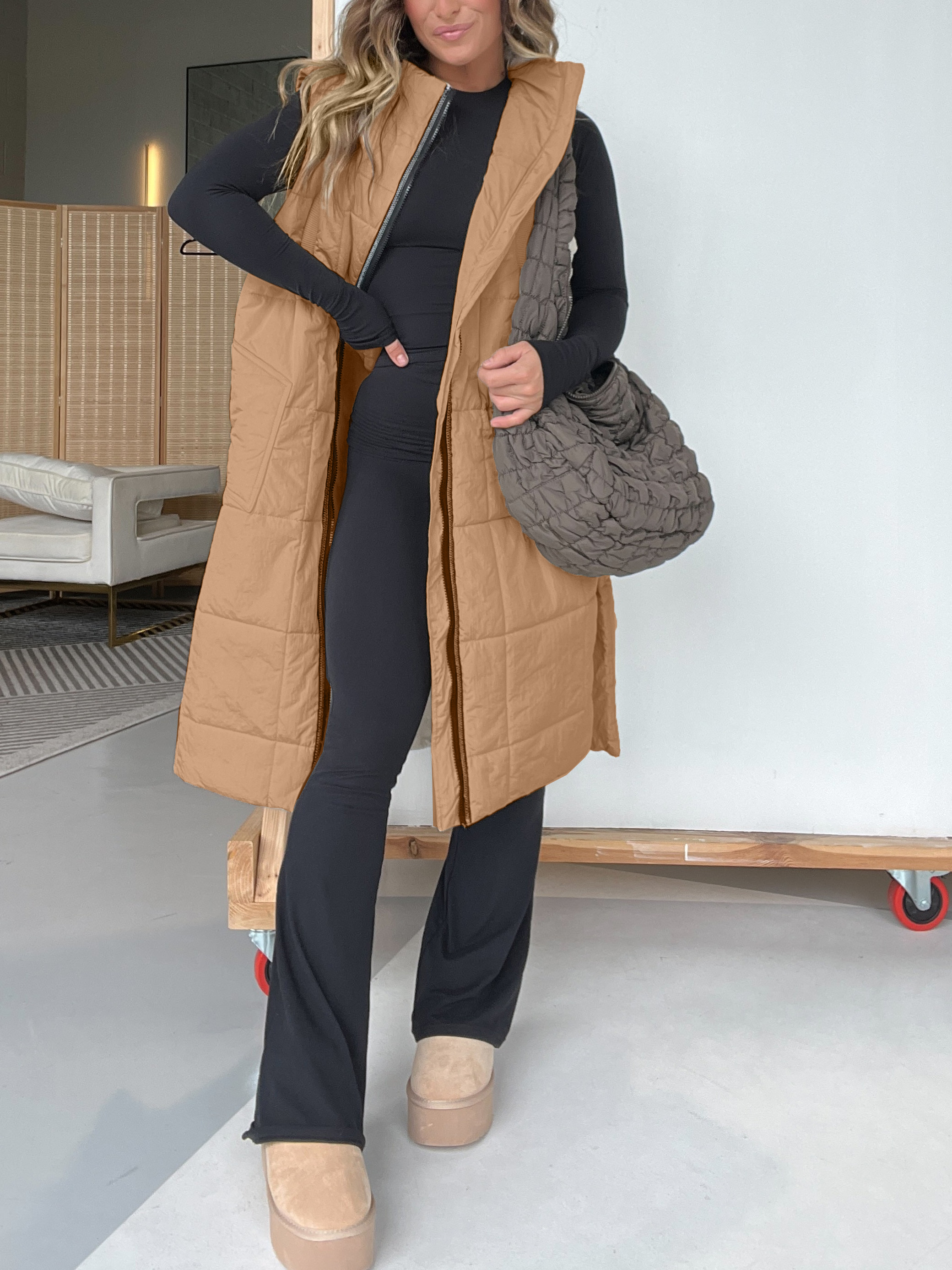 Long Puffer Vest With Bust Pockets (Buy 2 Free Shipping)