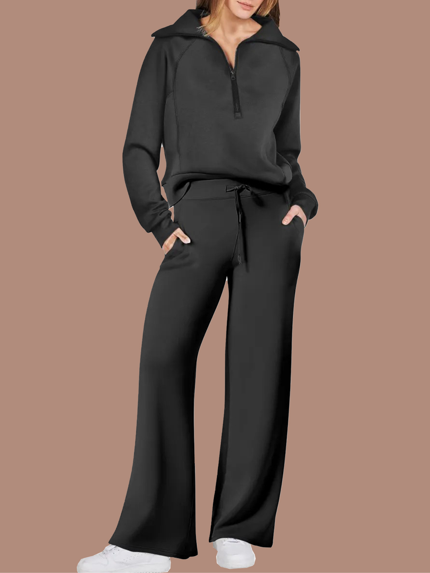  Women's Navy Collar Half Zip Suit (Buy 2 Free Shipping)