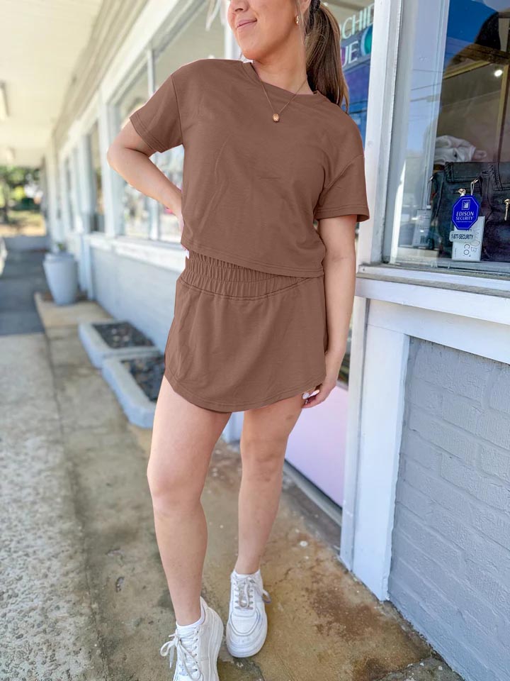 Women's Casual Solid Color T-Shirt and Skort 2Pcs Set(Buy 2 Free Shipping)