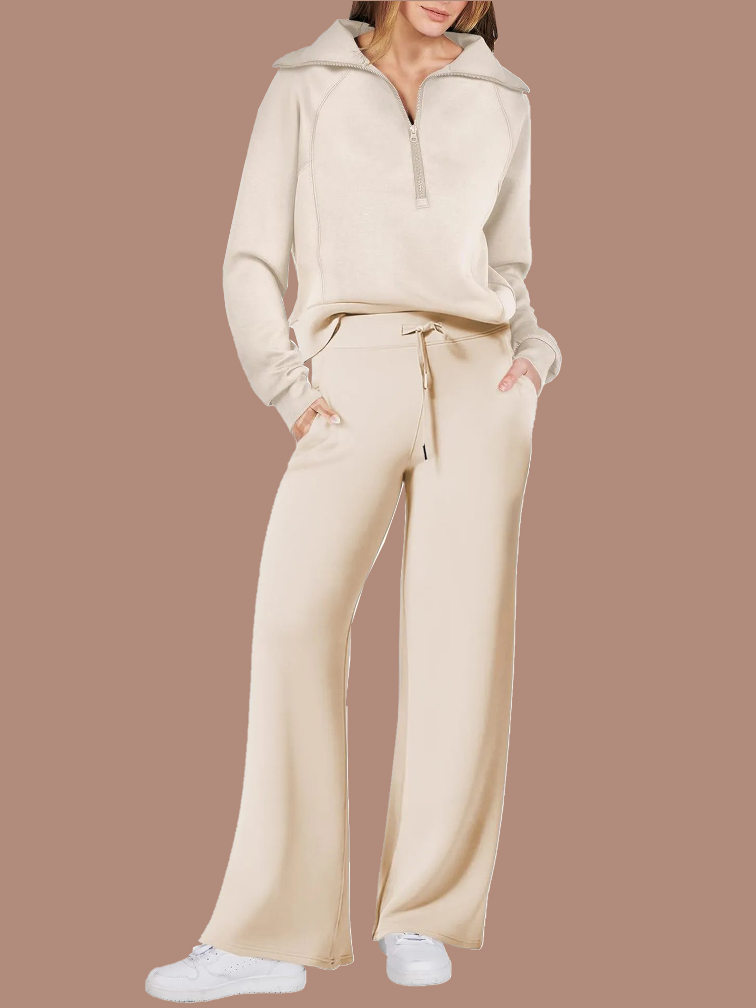  Women's Navy Collar Half Zip Suit (Buy 2 Free Shipping)