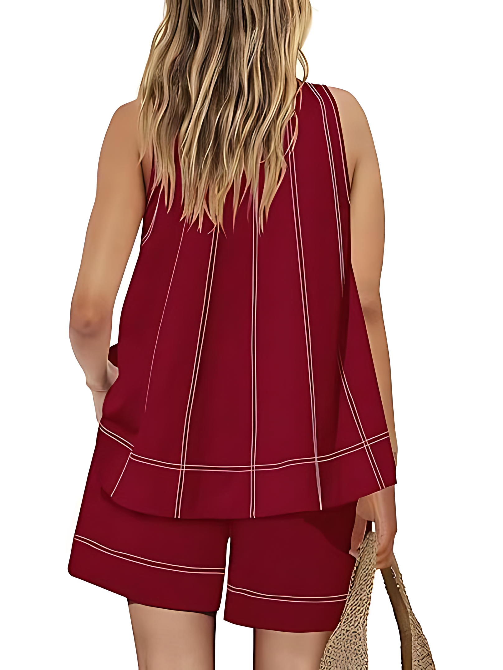 Women's A Line Tank Tops Contrast Stitching High Waist Shorts Sets(Buy 2 Free Shipping)