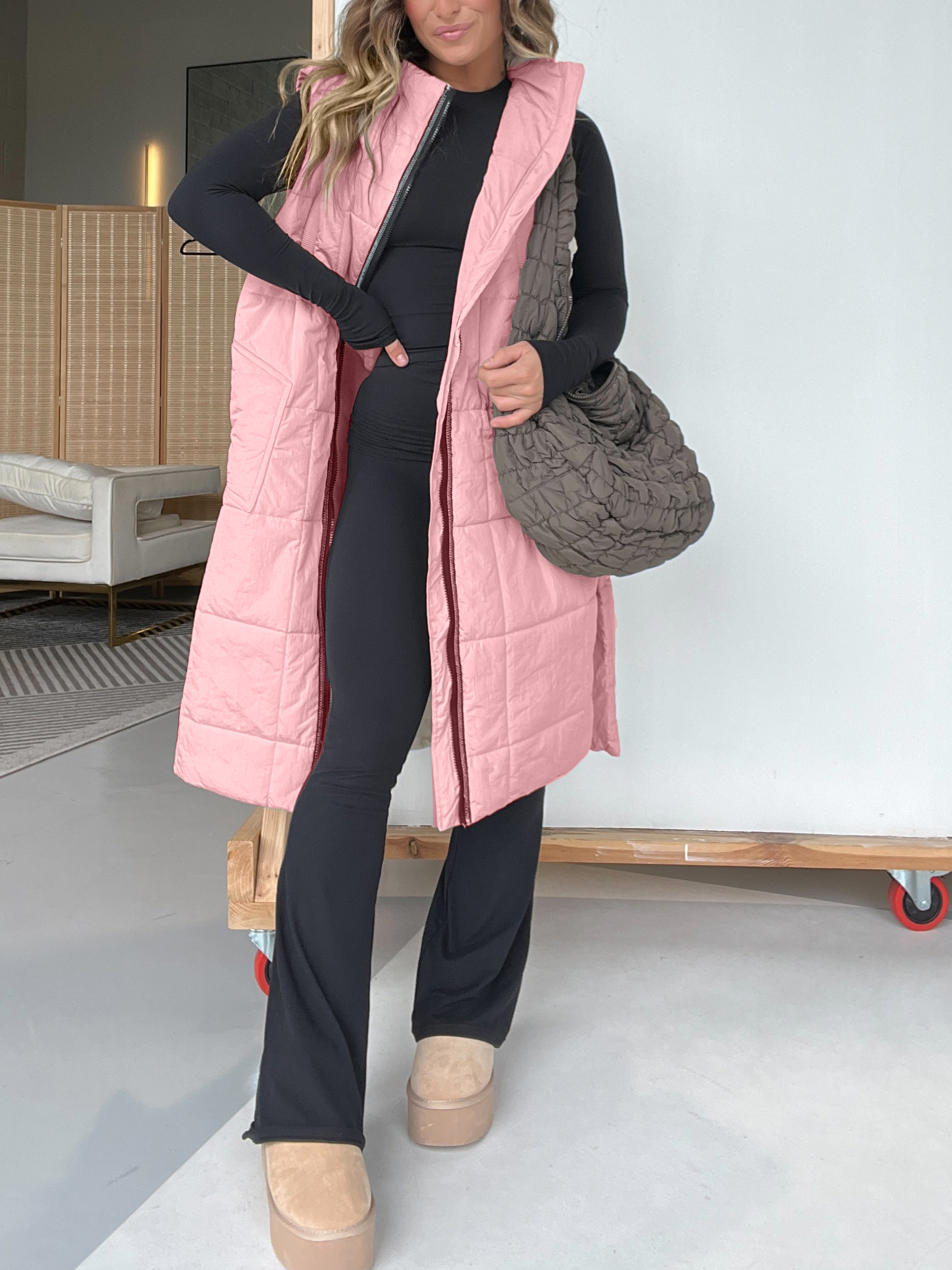 Long Puffer Vest With Bust Pockets (Buy 2 Free Shipping)