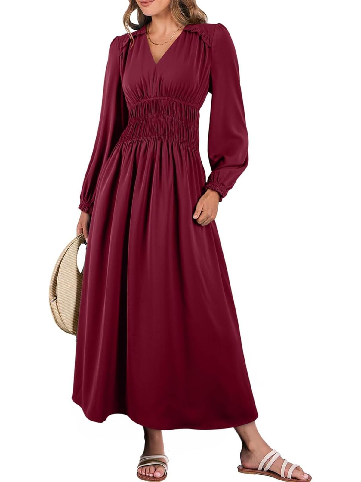Solid Color Long Sleeve Boho Dress
