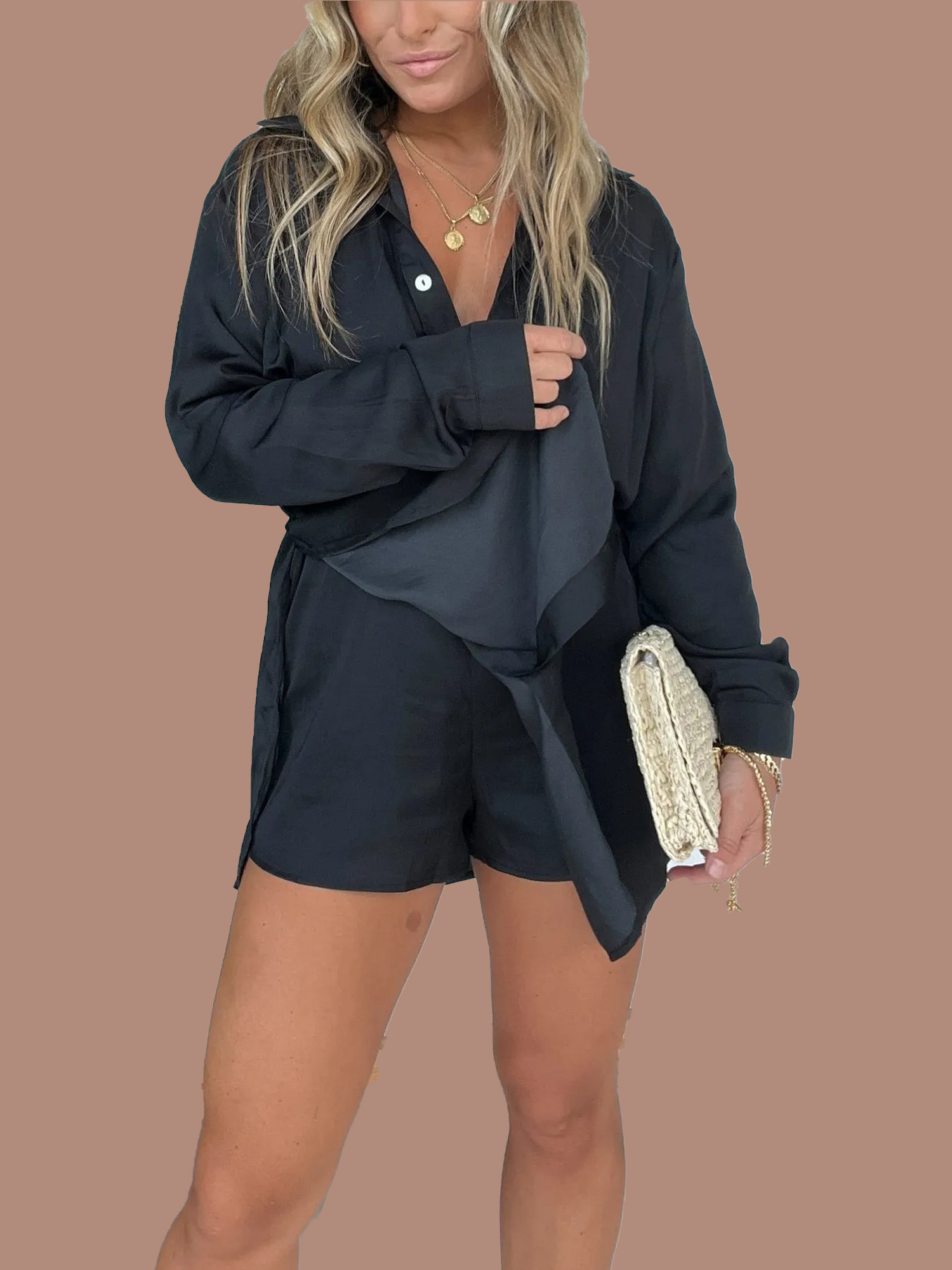 Satin Covered Nights Romper Dress Set (Buy 2 Free Shipping)