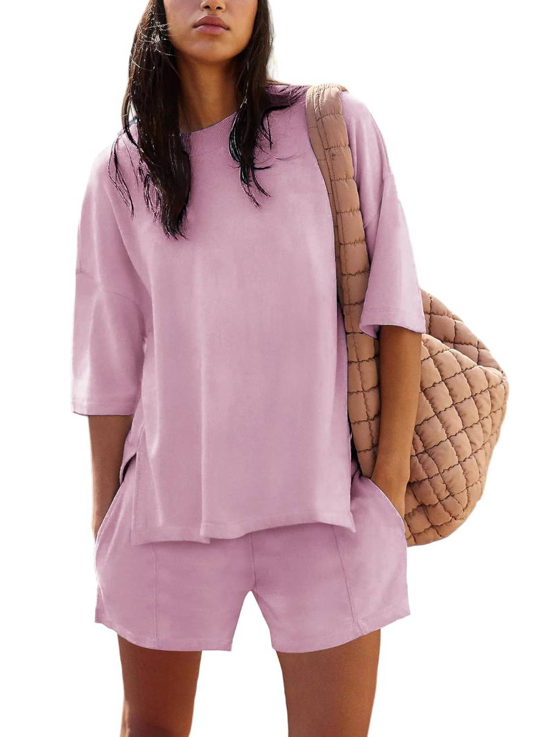 Women's Casual Solid Color Suit with Slit Top and Shorts (Buy 2 Free Shipping) 