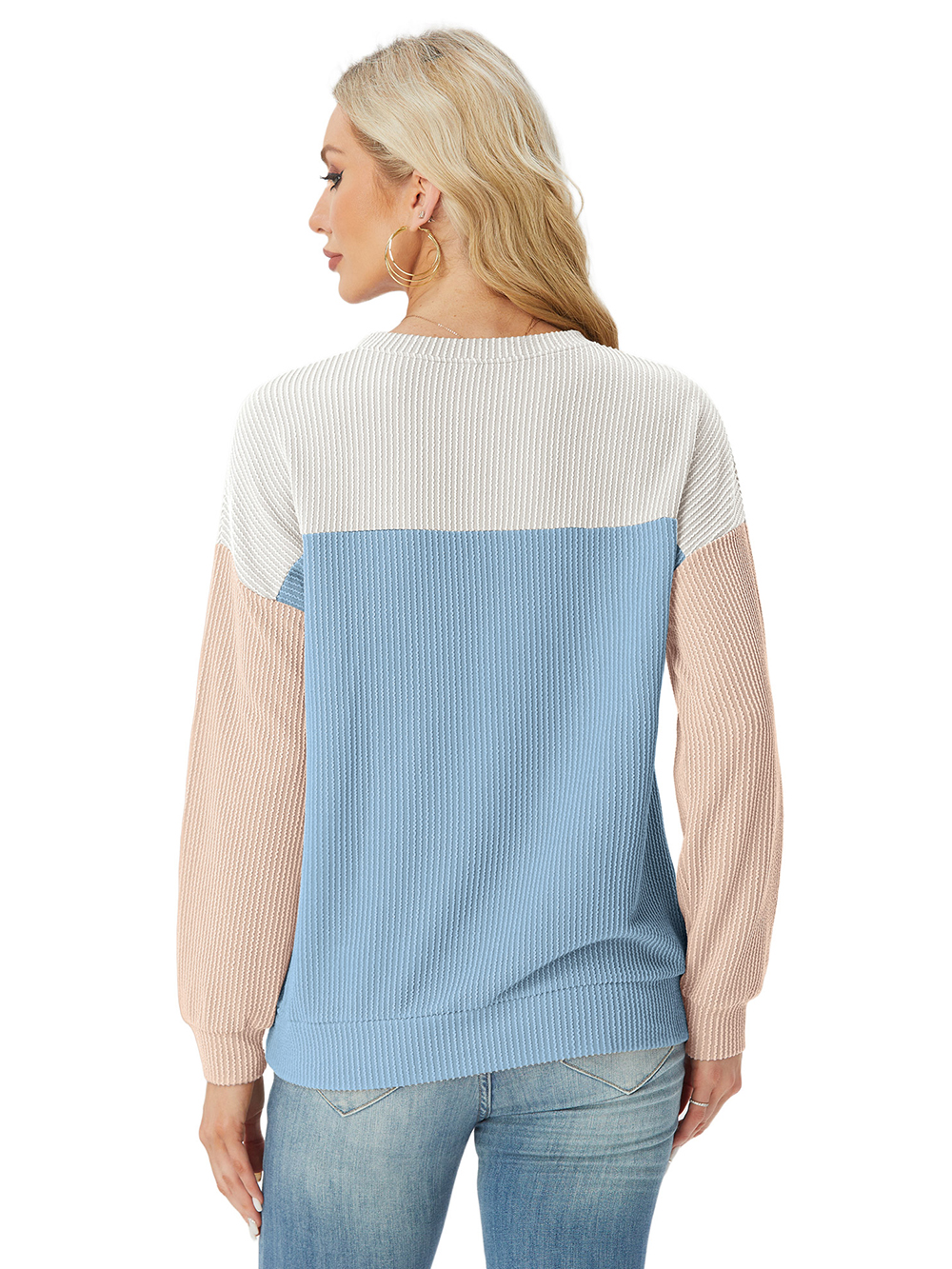 Women's Color Block Long Sleeve Crewneck Ribbed Tops (Buy 2 Free Shipping)