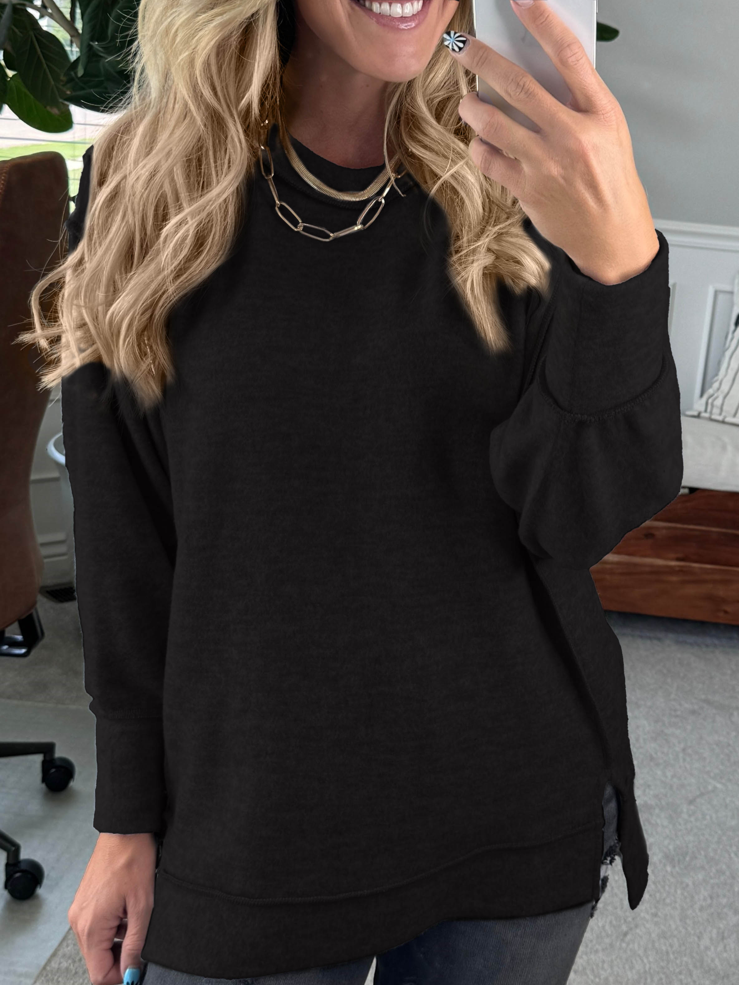 Brushed Finish High Low Side Slit Pullover (Buy 2 Free Shipping)