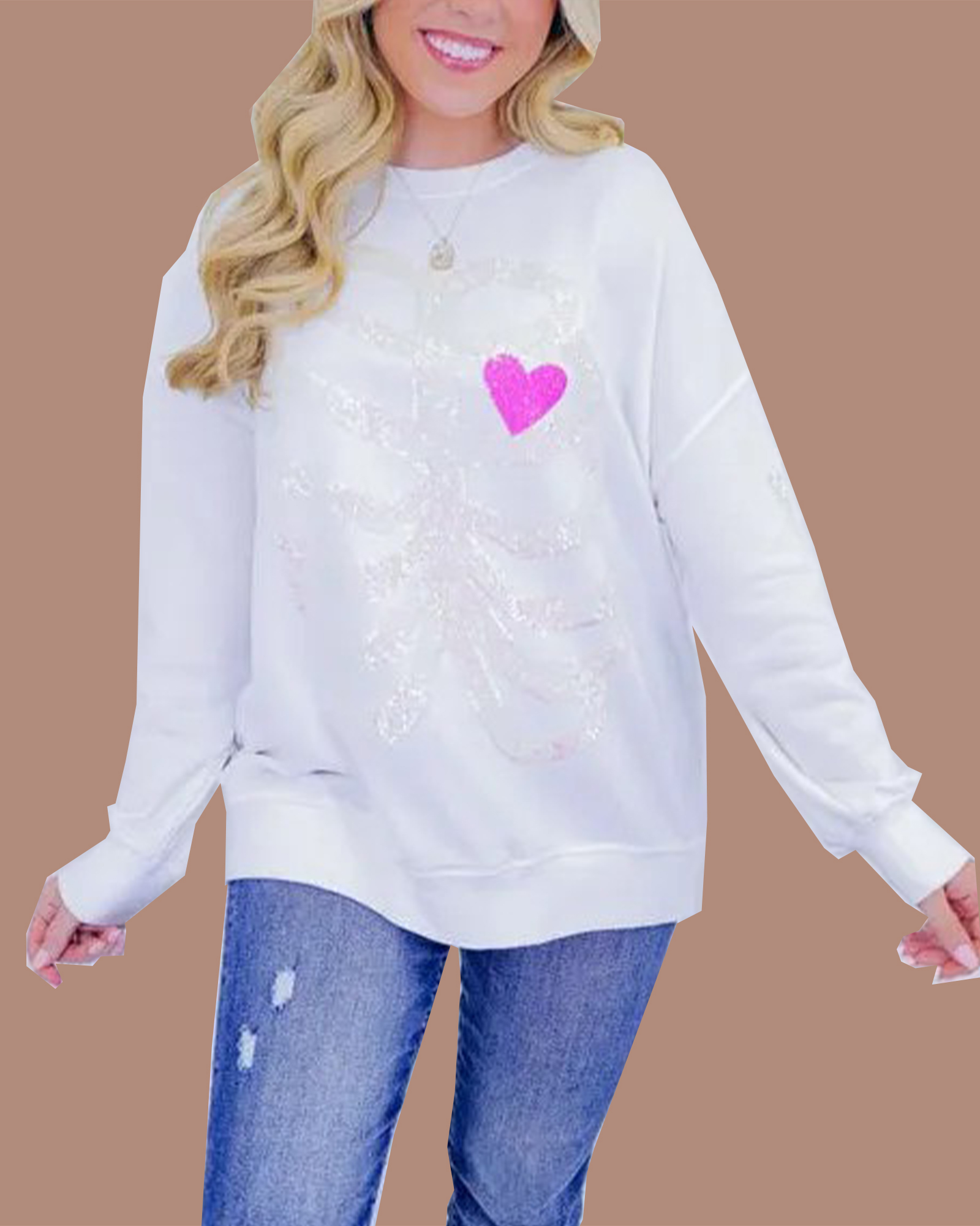 Women's Heart Skeleton Sequin Embellished Sweatshirt (Buy 2 Free Shipping)