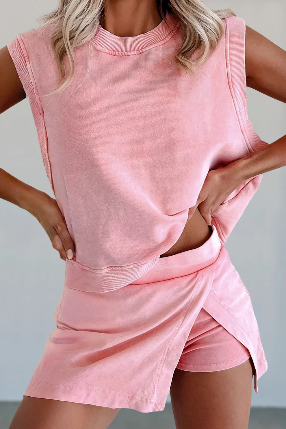 Women's Mineral Wash Tank Top and Slit Skort Set