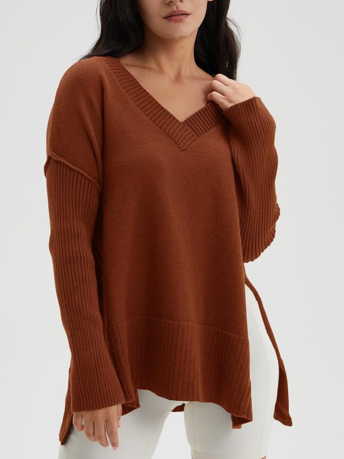 Casual V-Neck Side Slit Dolman Sleeve Sweater (Buy 2 Free Shipping)