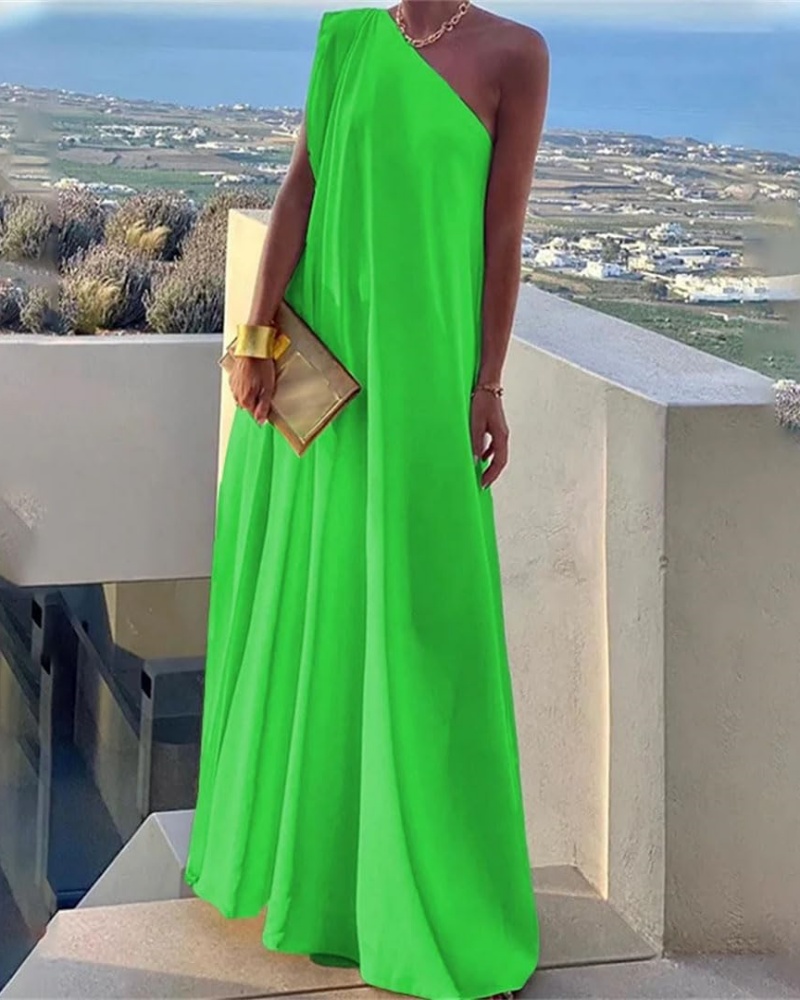 ✨Women's Summer Asymmetric Solid Color Slit One Shoulder Maxi Dress (Buy 2 Free Shipping)