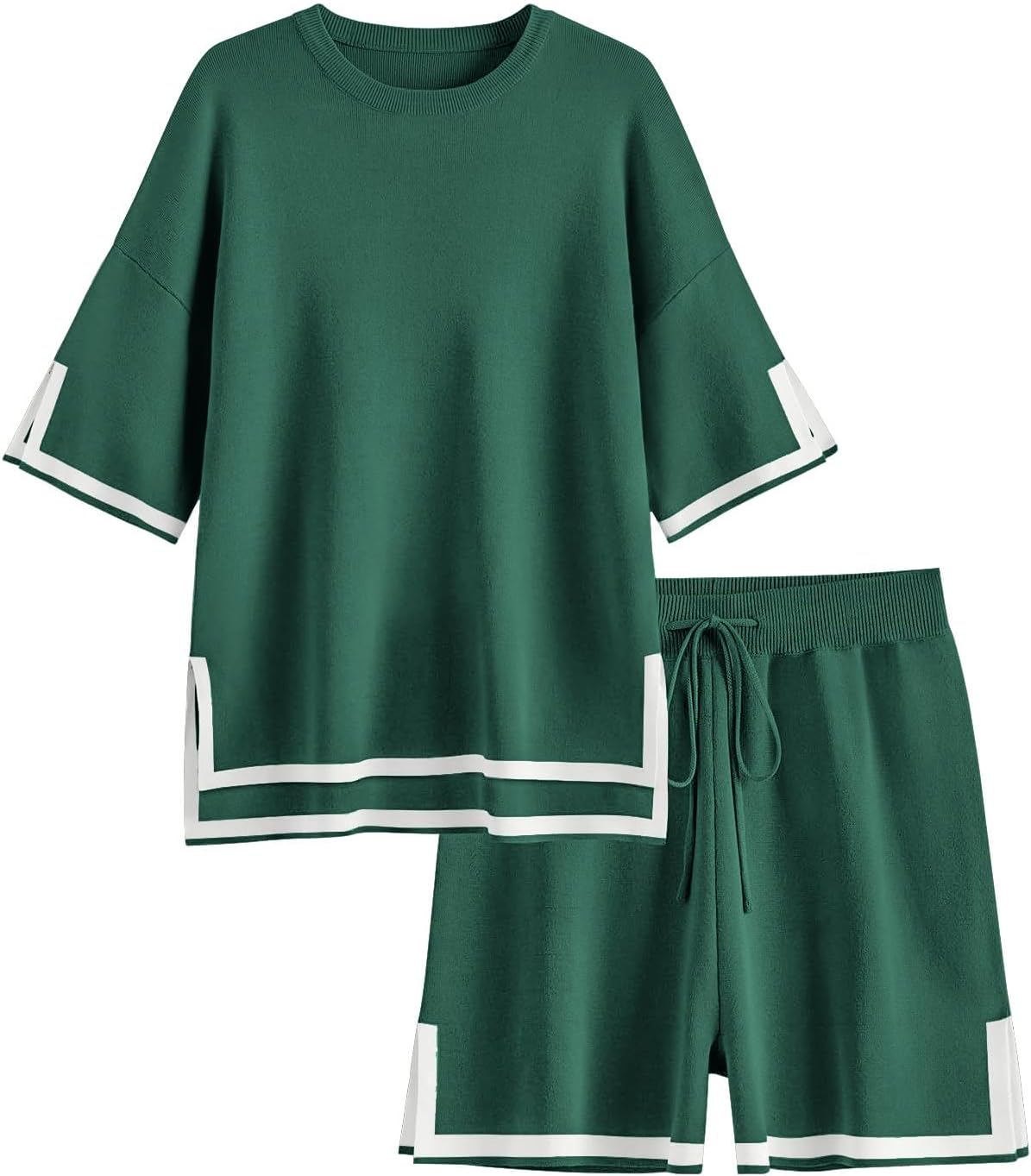✨ Color Block Knitted Short Sleeve Top And Drawstring Shorts Set(Buy 2 Free Shipping)