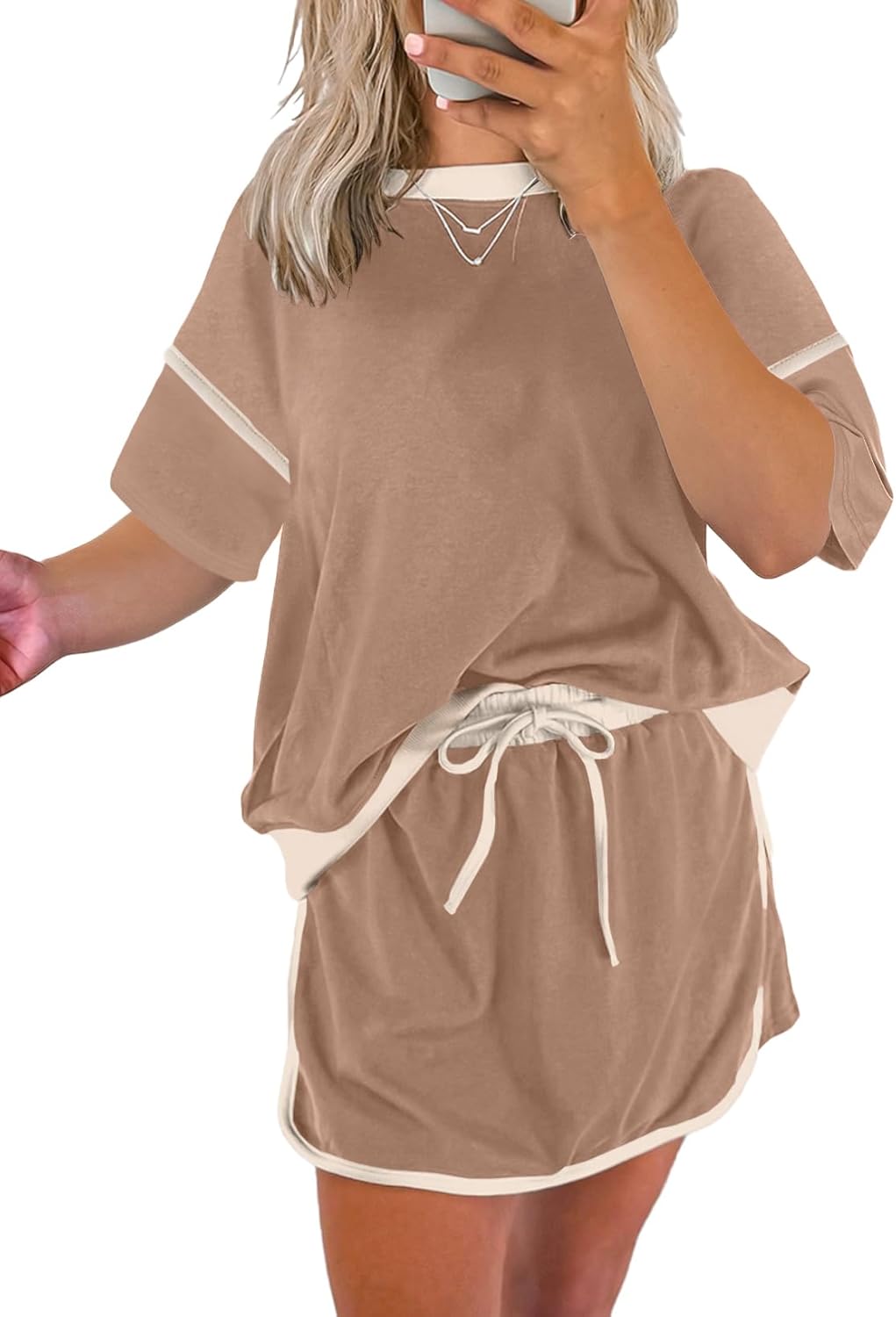 Women's Summer Short Sleeve Tops Matching Drawstring Mini Skirt Lounge Sets(Buy 2 Free Shipping)