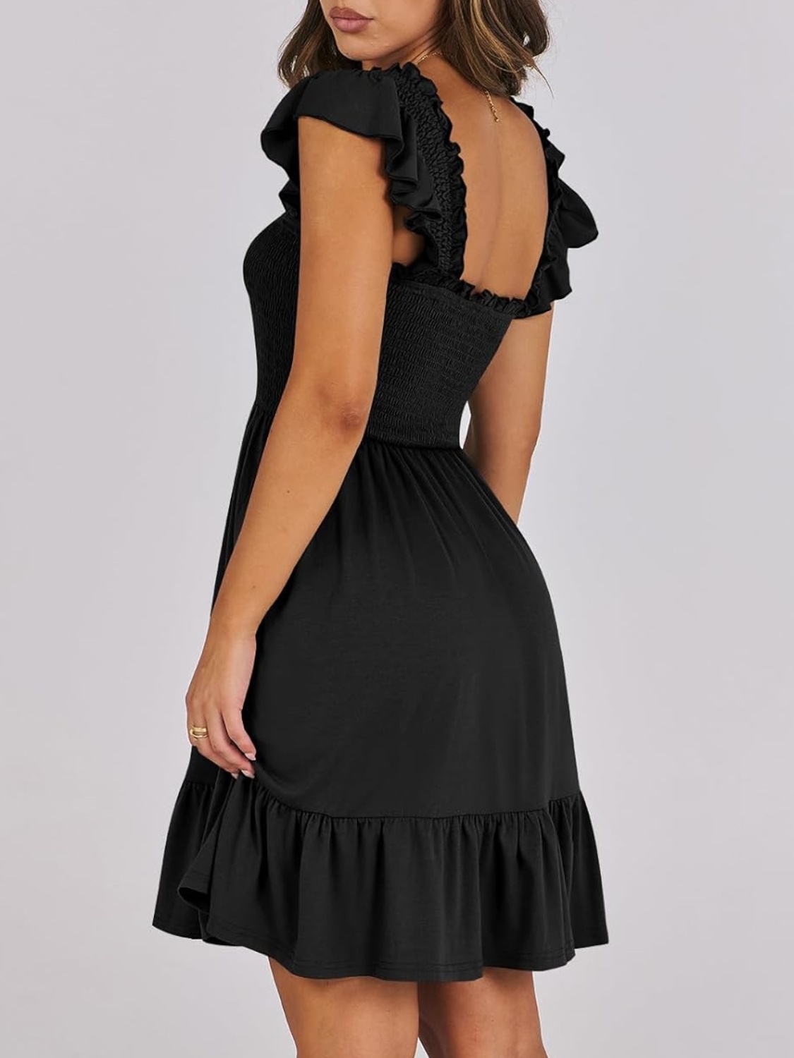 Square Neck Smocked Ruffle Dress