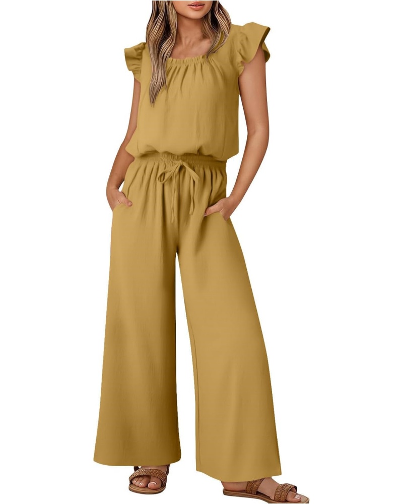 ✨Women's Linen Ruffle Sleeve Solid Color Jumpsuit (Buy 2 Free Shipping)