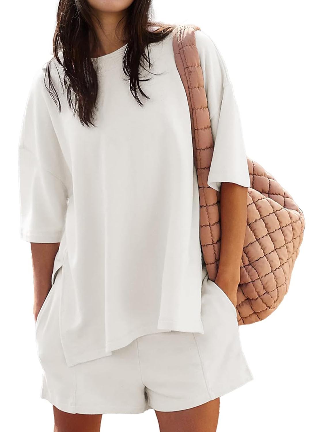 Women's Casual Solid Color Suit with Slit Top and Shorts (Buy 2 Free Shipping) 