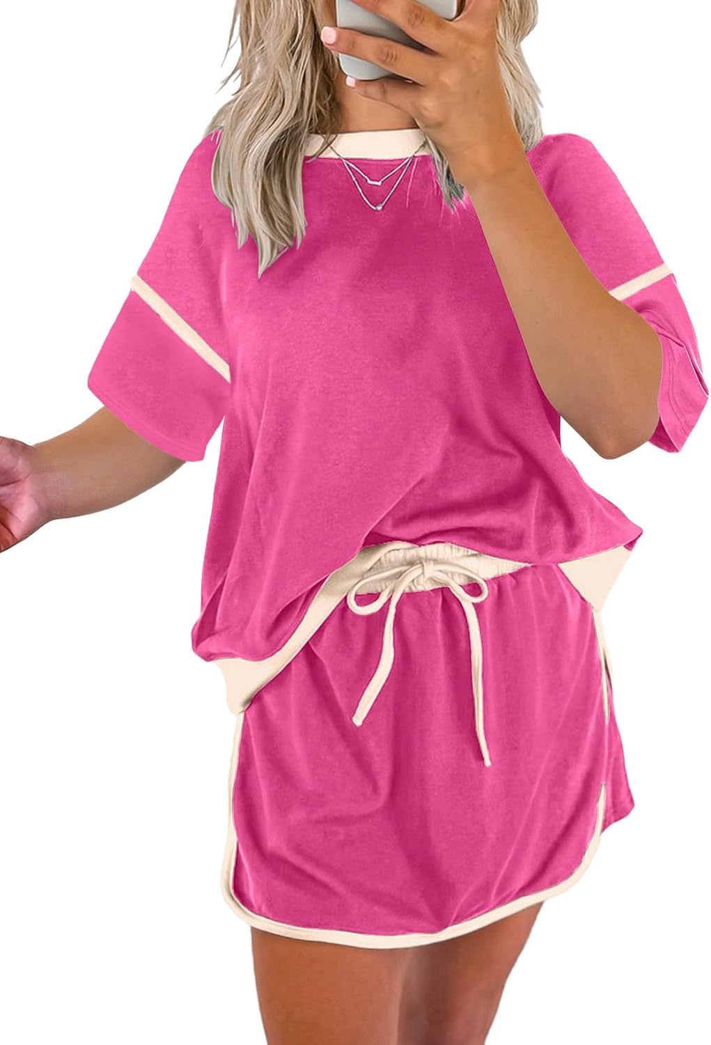 Women's Summer Short Sleeve Tops Matching Drawstring Mini Skirt Lounge Sets(Buy 2 Free Shipping)