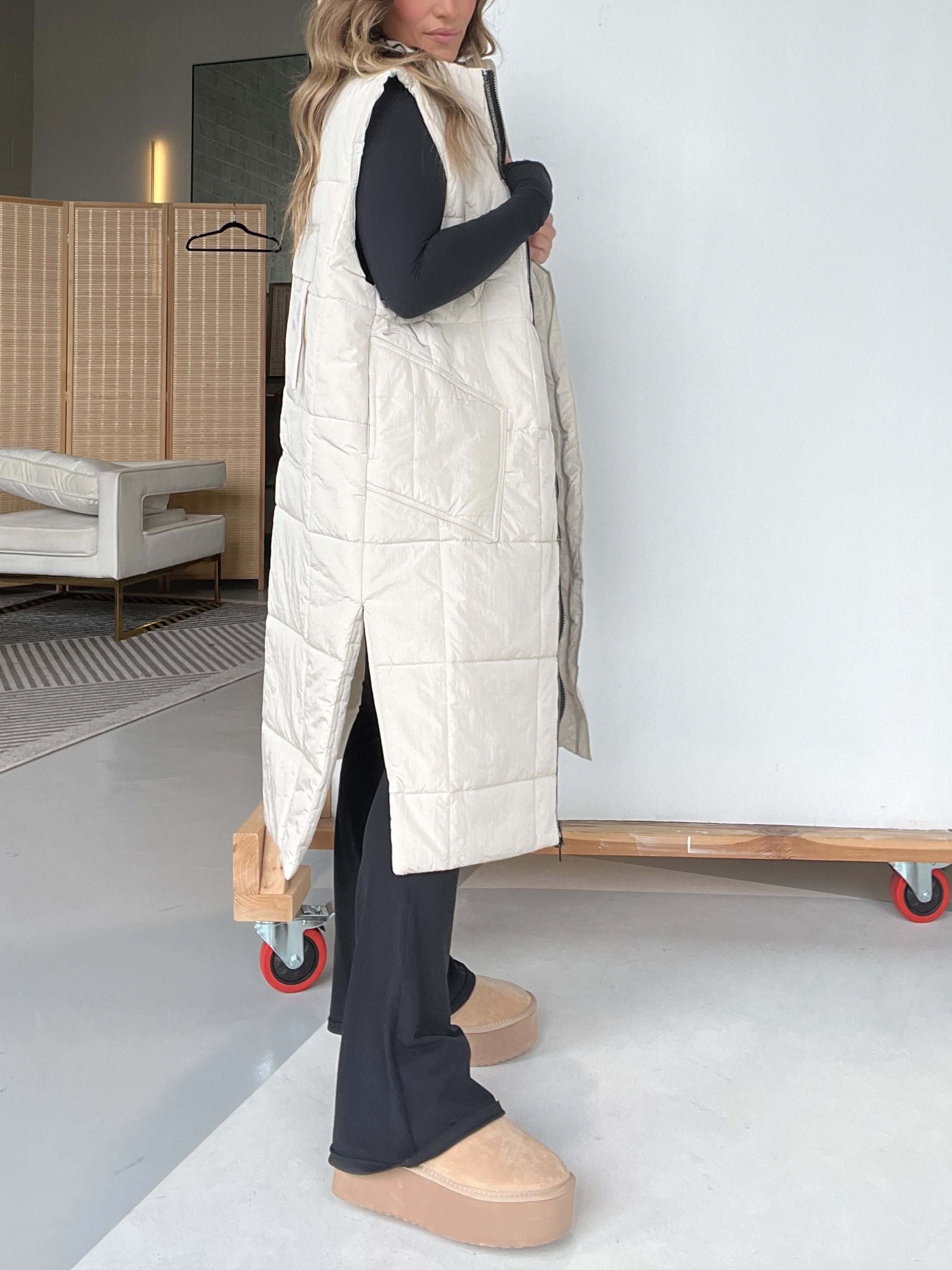 Long Puffer Vest With Bust Pockets (Buy 2 Free Shipping)