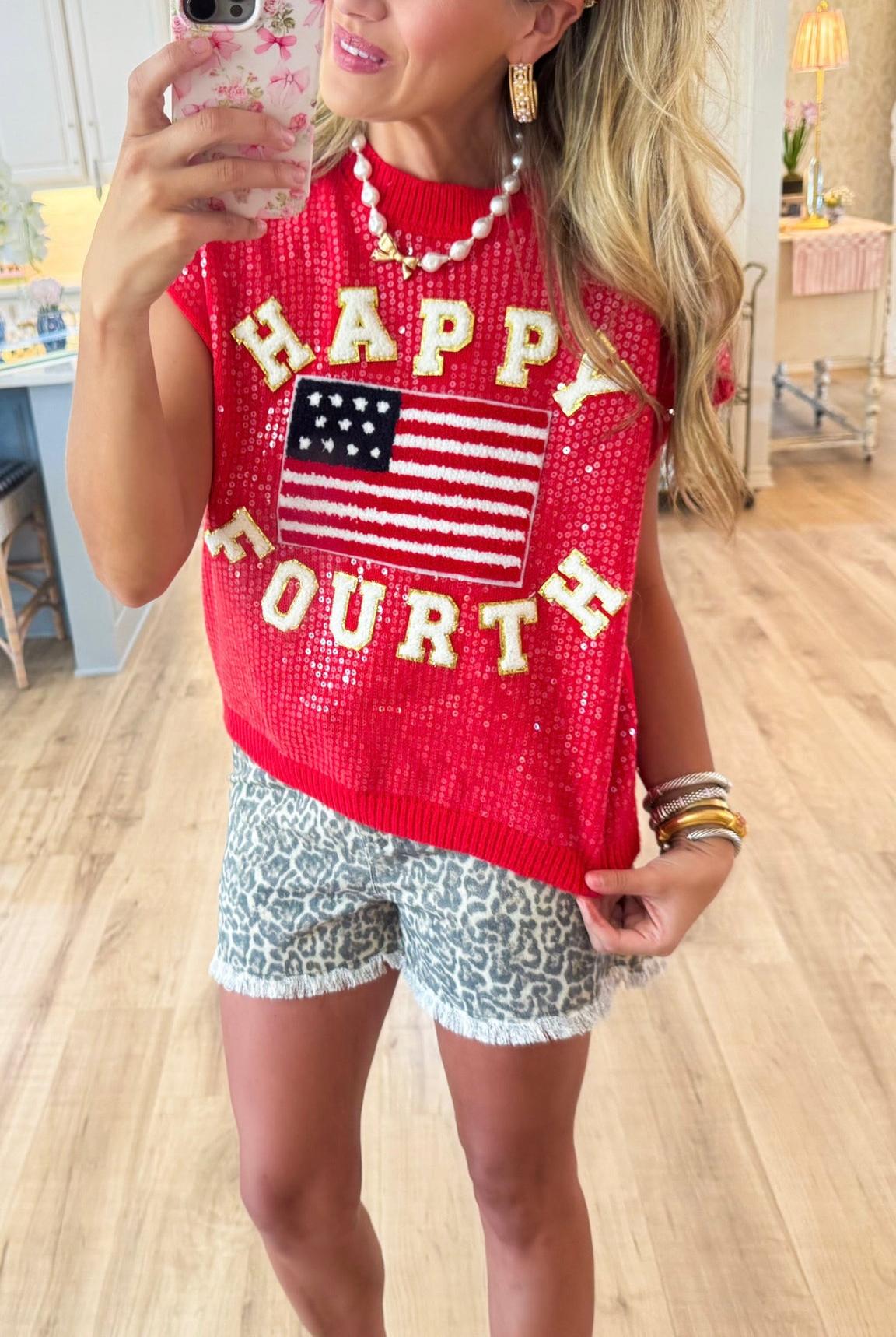 Women's Flag Sequin Sleeveless Knit Top(Buy 2 Free Shipping)