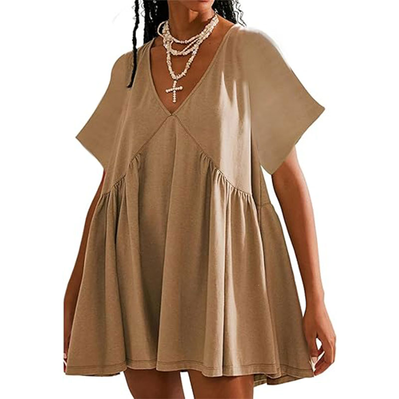 Women's  V Neck Casual Short Sleeve Mini Dress（Buy 2 Free Shipping）