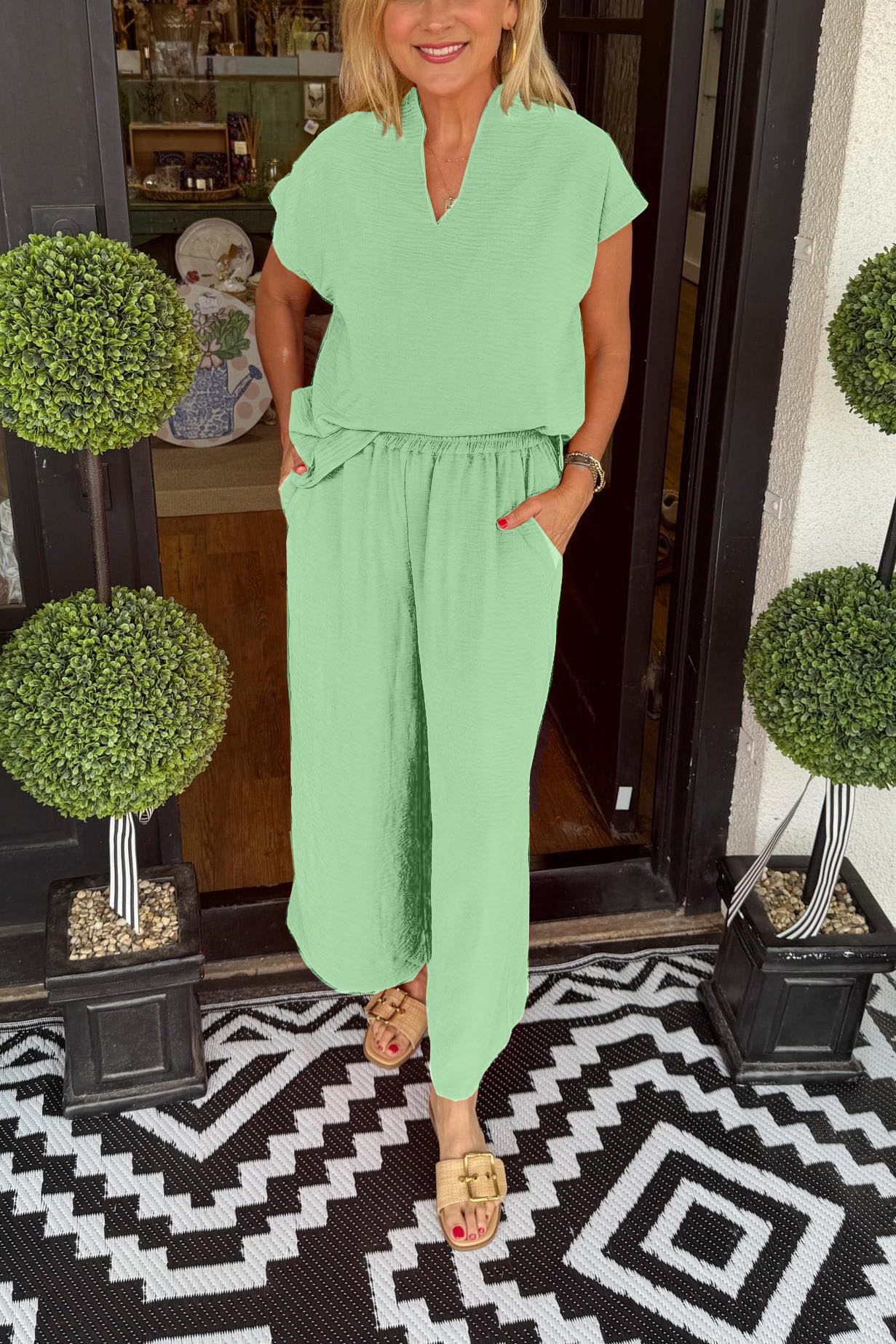 Women's Summer Casual Lightweight V-Neck Two piece Set(Buy 2 Free Shipping)