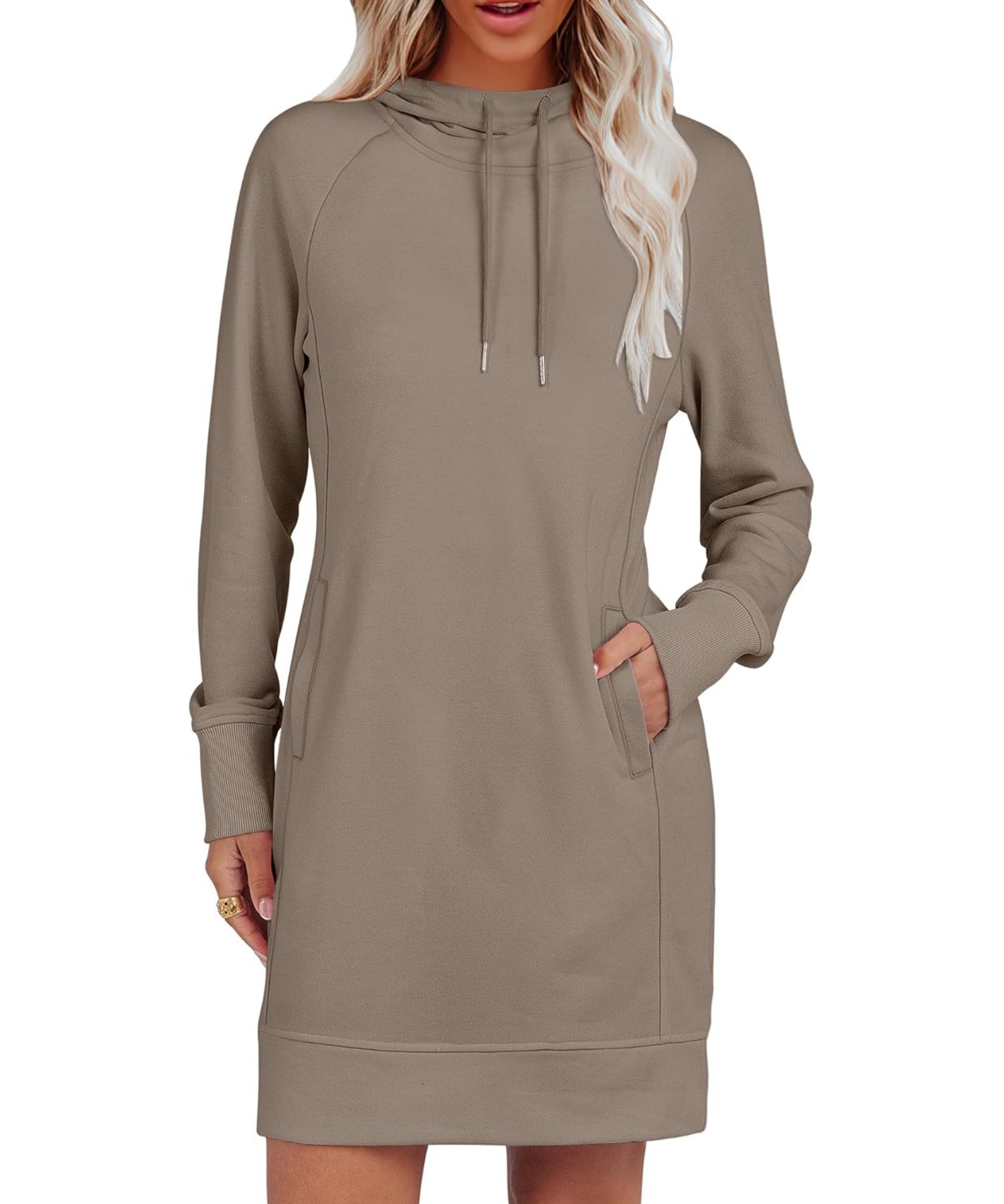 Casual Long Sleeve Hoodie Mini Dress With Pockets (Buy 2 Free Shipping)