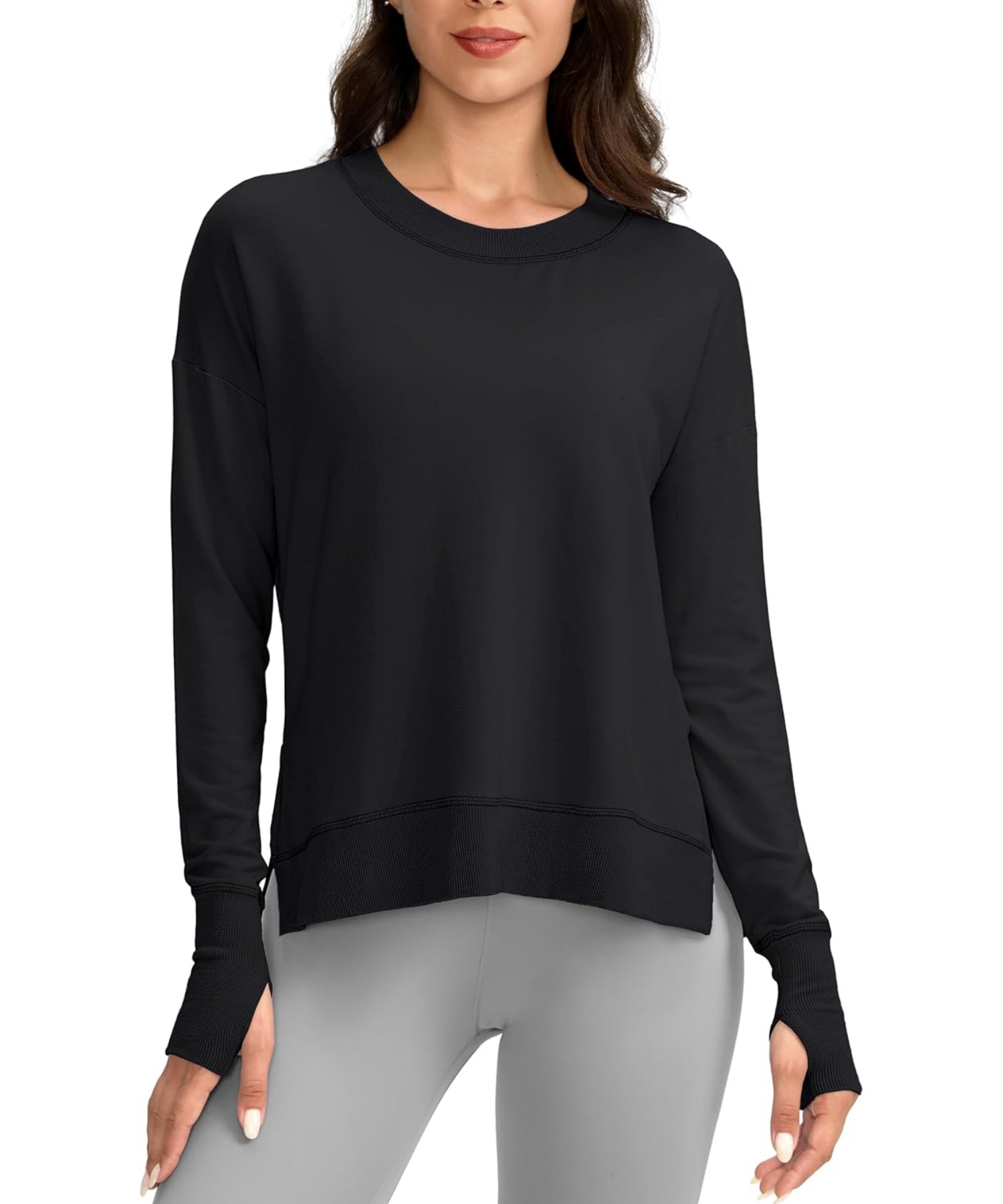 Round Neck Thumbhole Side Slit Pullover (Buy 3 Free Shipping)