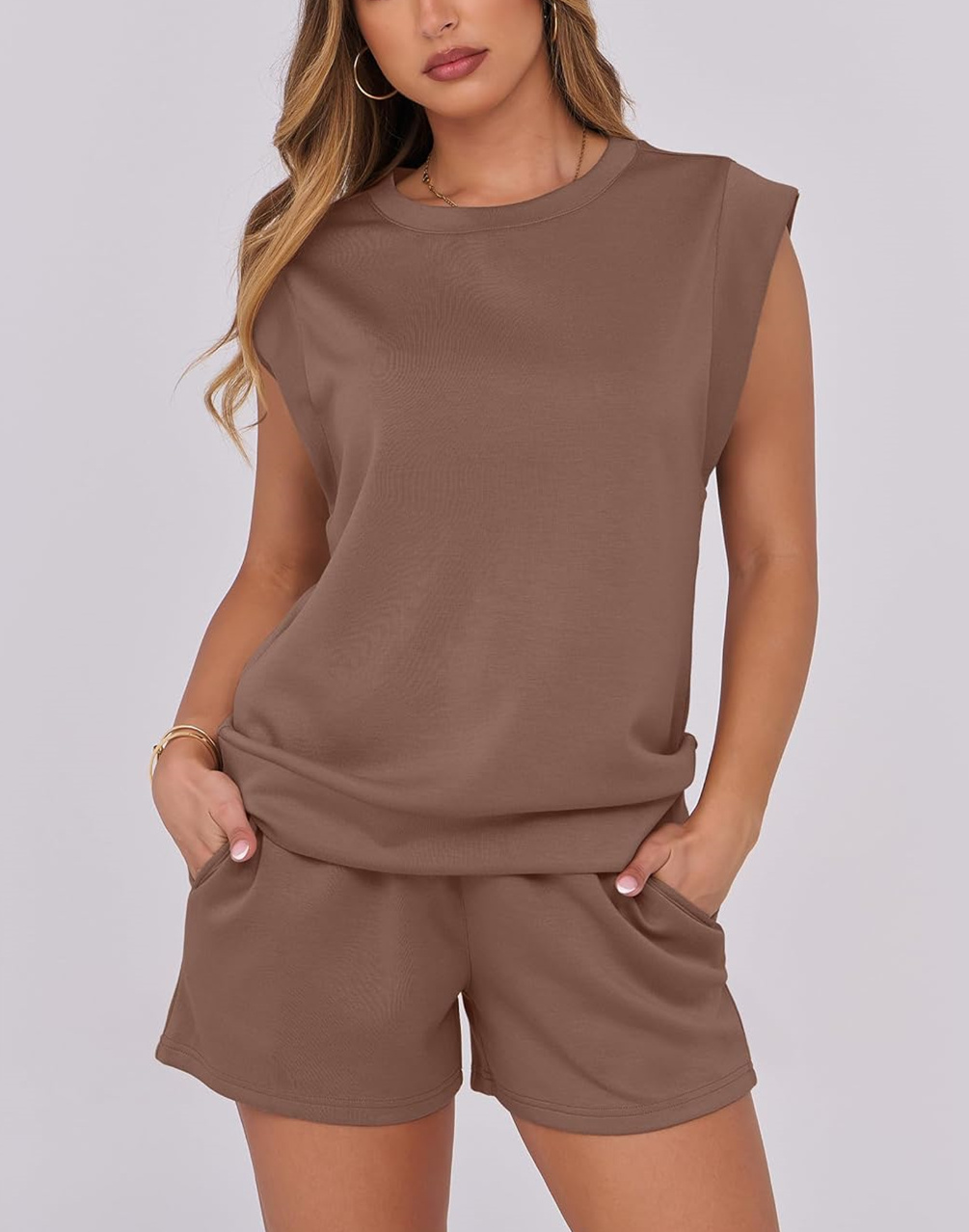 Women's Cap Sleeve Top and Drawstring Shorts 2-Piece Set(Buy 2 Free Shipping)