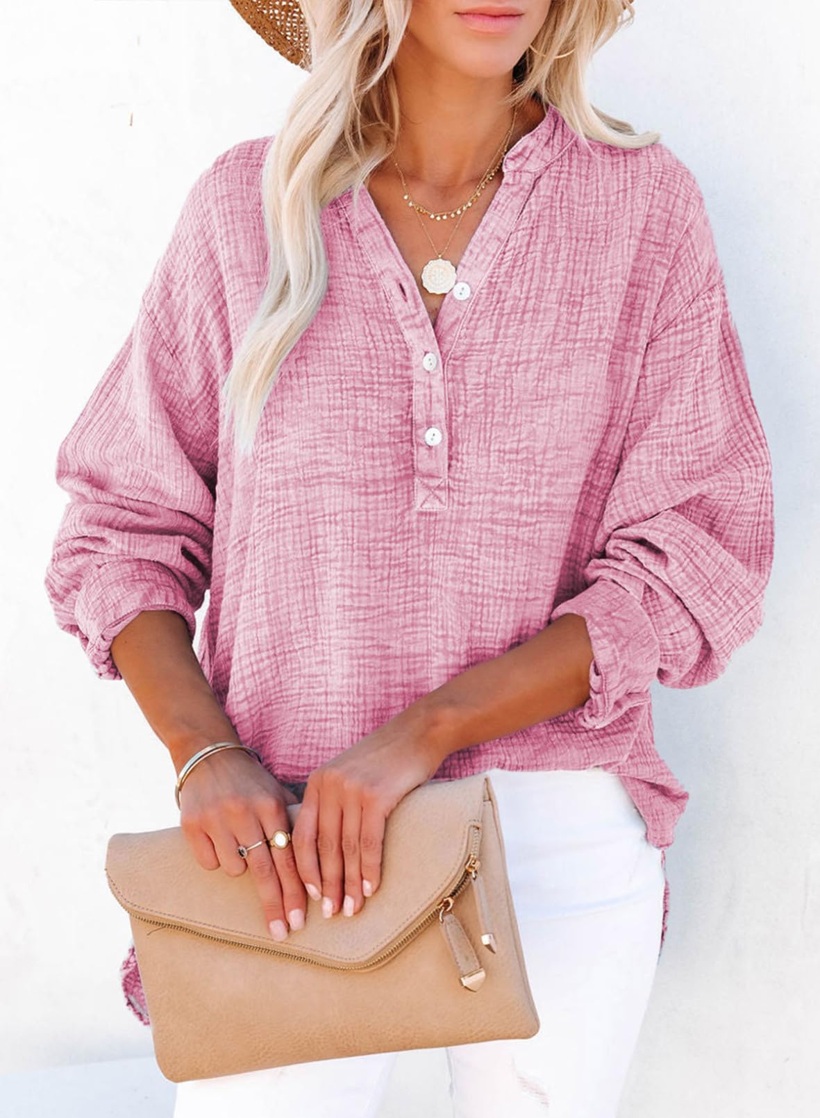 Women's Basic V-Neck Pullover Shirt T-Shirt