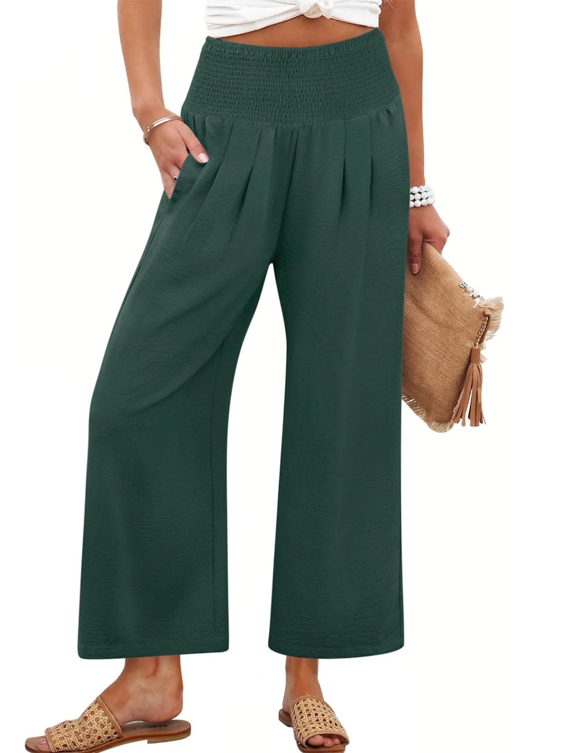 Women's Smocked Waist Wide Leg Palazzo Pants (Buy 2 Free Shipping) 