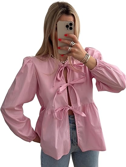 Bow Tie Front Babydoll Blouse