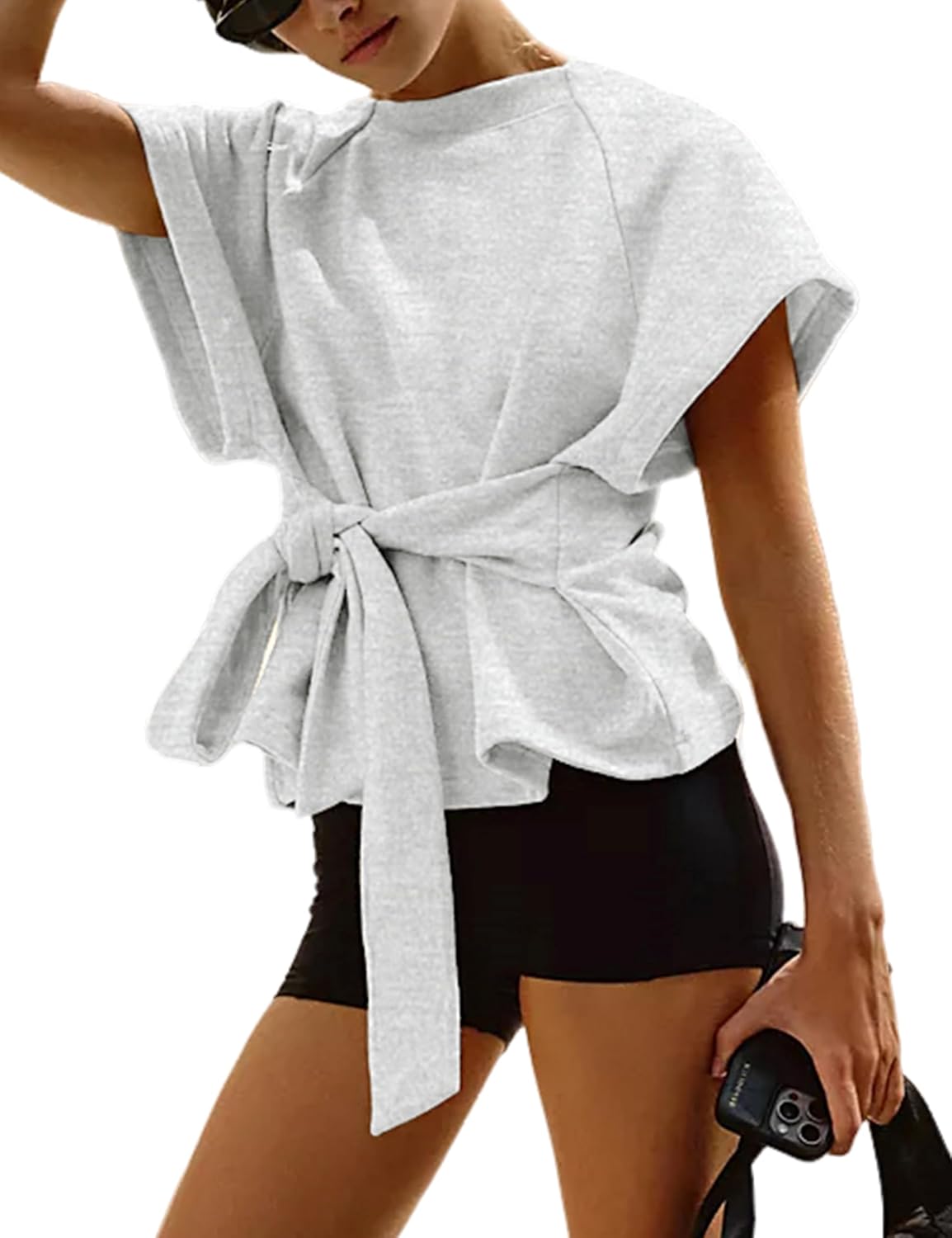 Women's Summer Short Sleeves Crewneck Tie Knot Tops (Buy 2 Free Shipping)