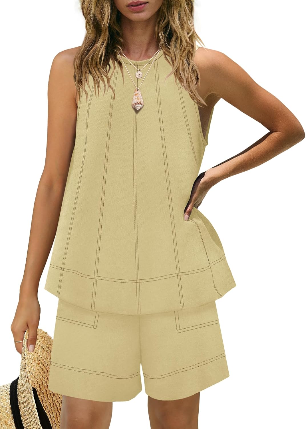 Women's Stitching Tank Tops and High Waist Shorts Set (Buy 2 Free Shipping)