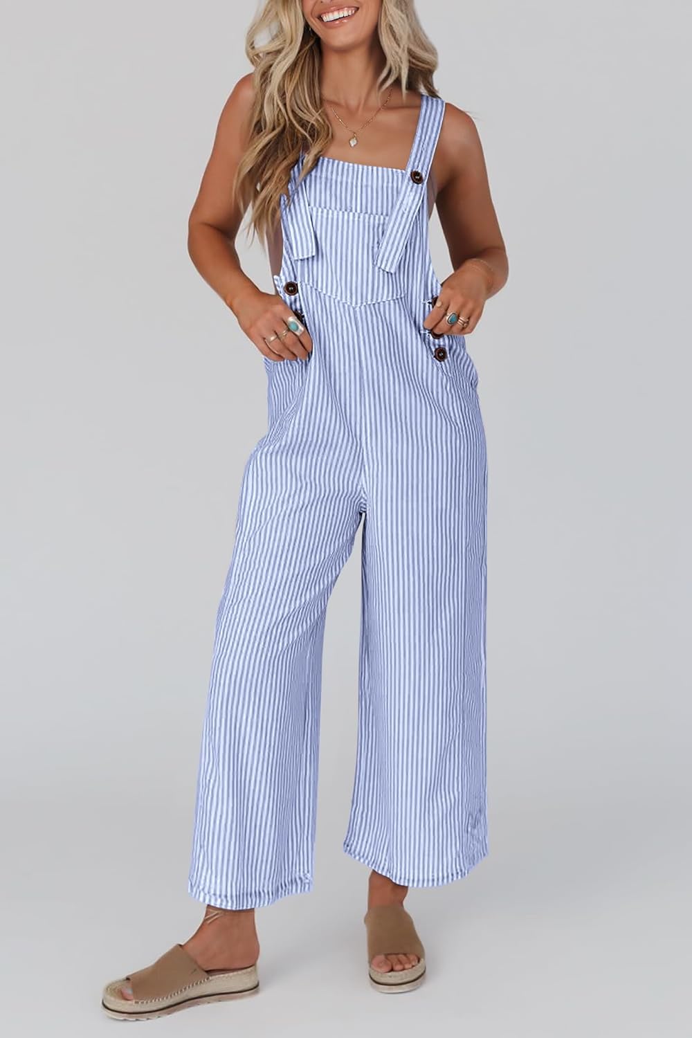 Women's Button Striped Jumpsuit (Buy 2 Free Shipping)
