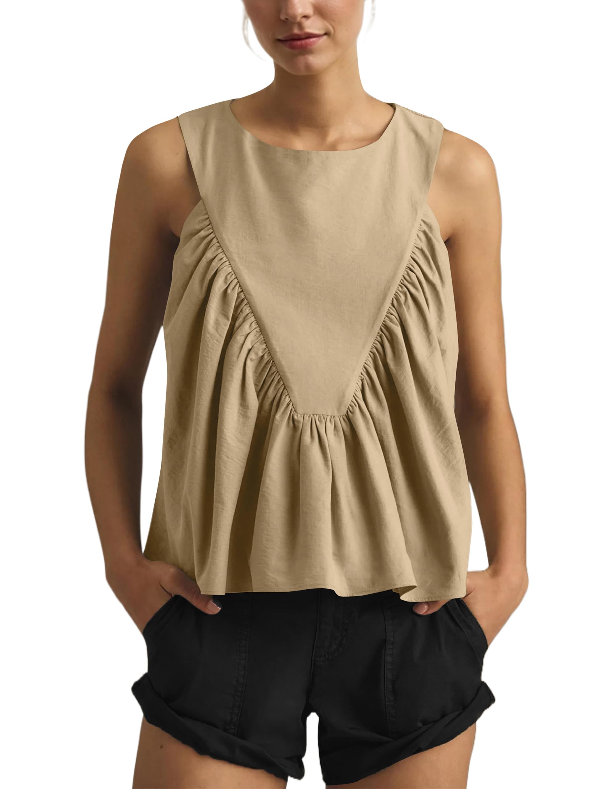 Women's Casual Loose Round Neck Sleeveless Pleated Vest(Buy 3 Free Shipping)