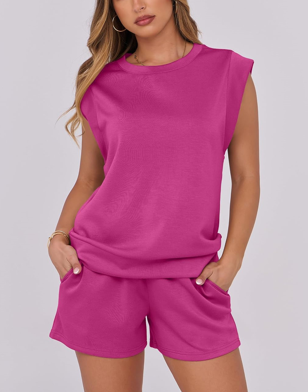 Women's Cap Sleeve Top and Drawstring Shorts 2-Piece Set(Buy 2 Free Shipping)