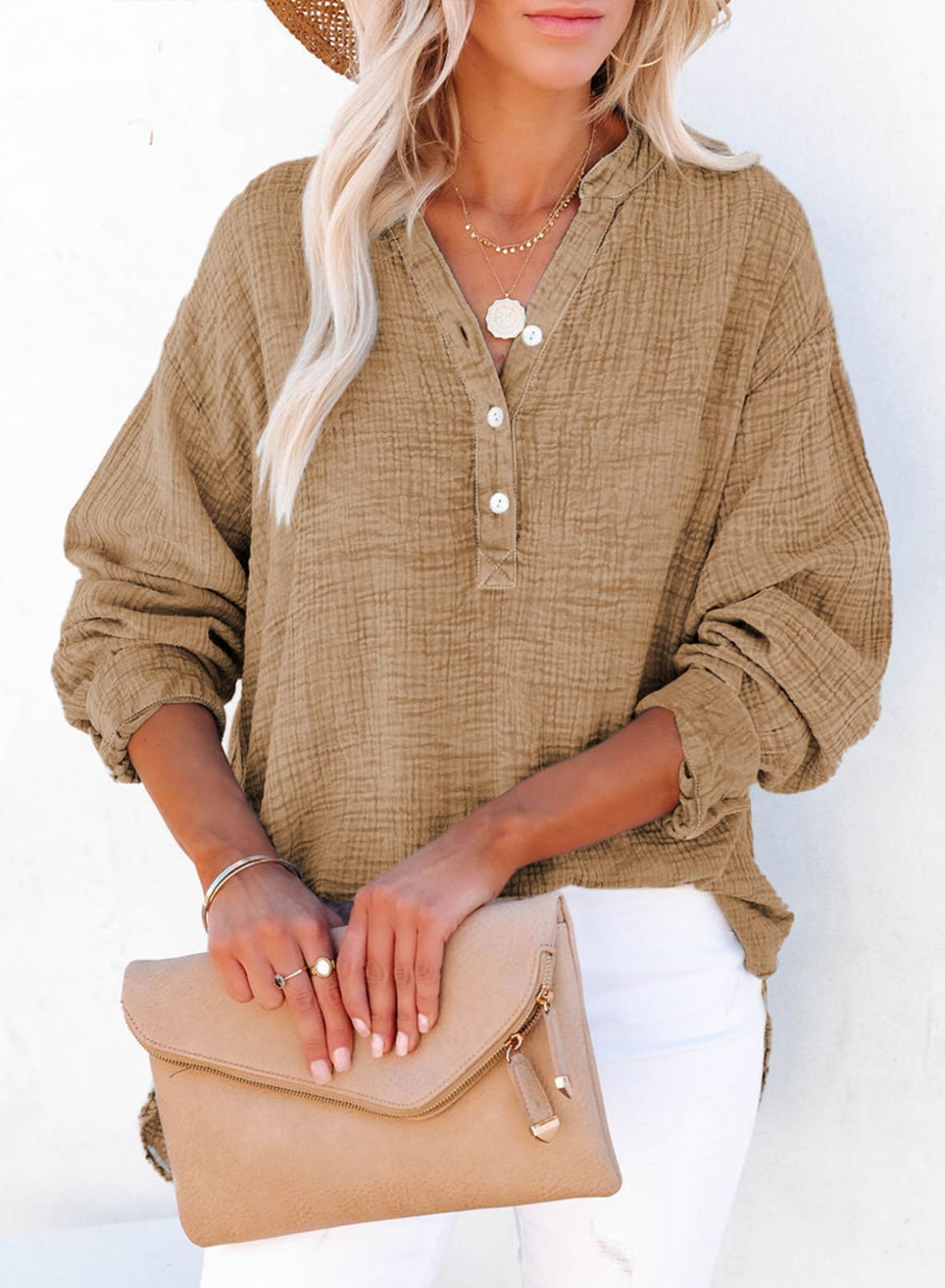 Women's Basic V-Neck Pullover Shirt T-Shirt