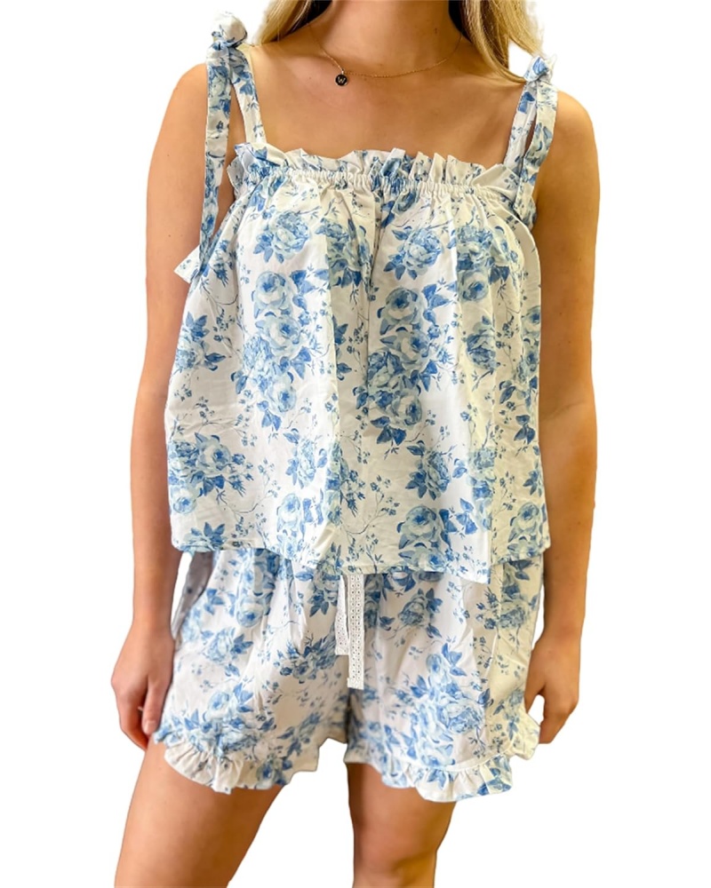 ✨Women's Sleeveless Tie Floral Top and Shorts Two-Piece Set (Buy 2 Free Shipping)