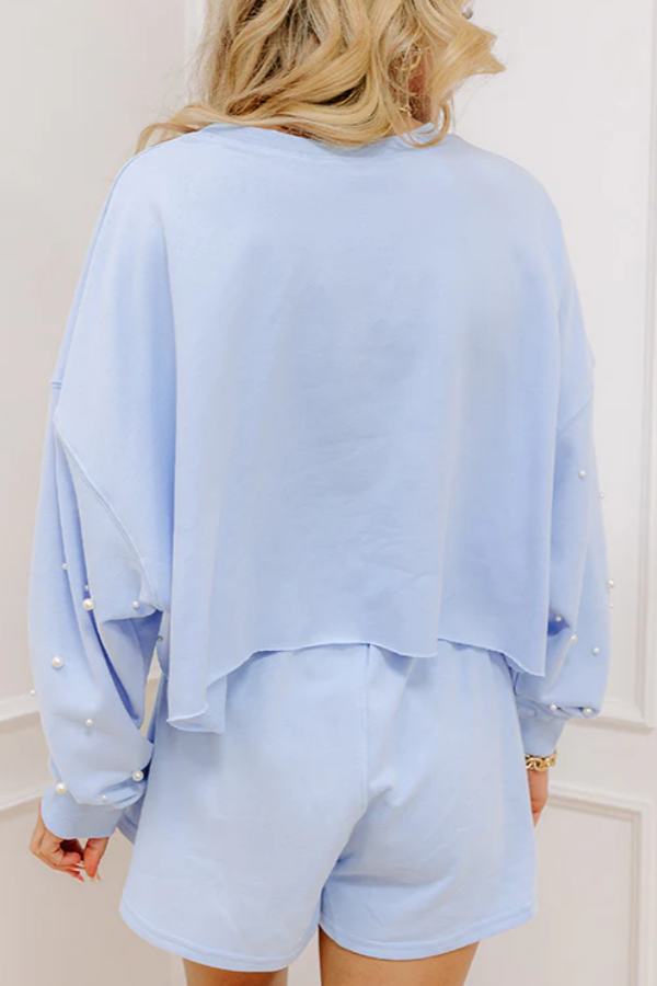 ✨Women's Pearl Embellished Long Sleeve Crop Sweatshirt Skirt Two-Piece Set (Buy 2 Free Shipping)