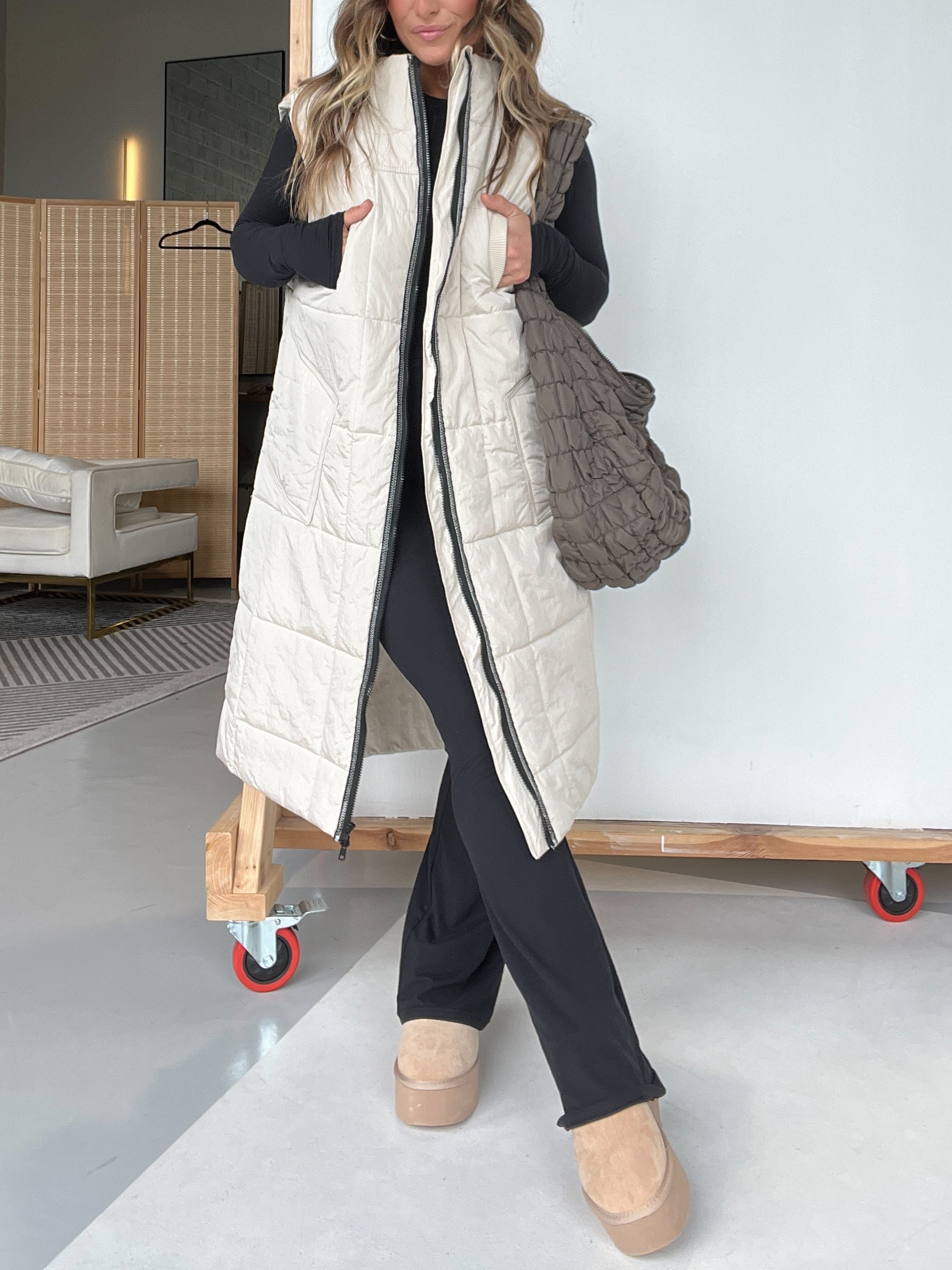 Long Puffer Vest With Bust Pockets (Buy 2 Free Shipping)