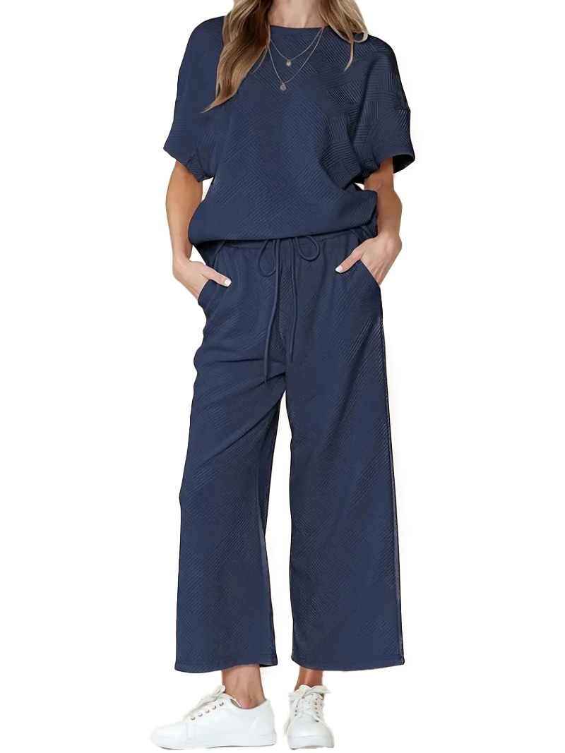 Women's Textured Loose Fit T Shirt and Drawstring Pants Casual Set (Buy 2 Free Shipping)
