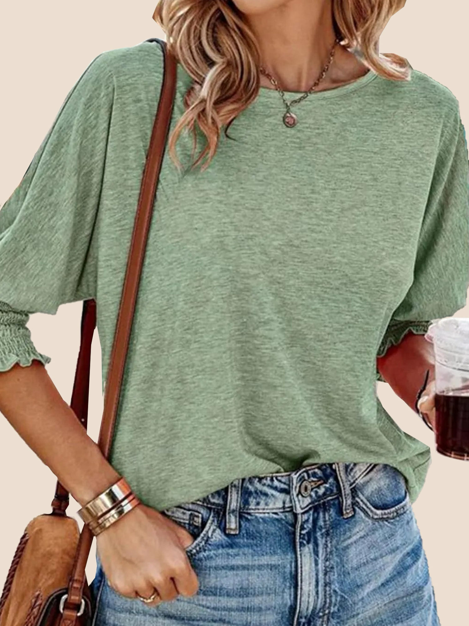 Women's Round Neck 3/4 Sleeve Basic T-Shirts (Buy 3 Free Shipping)