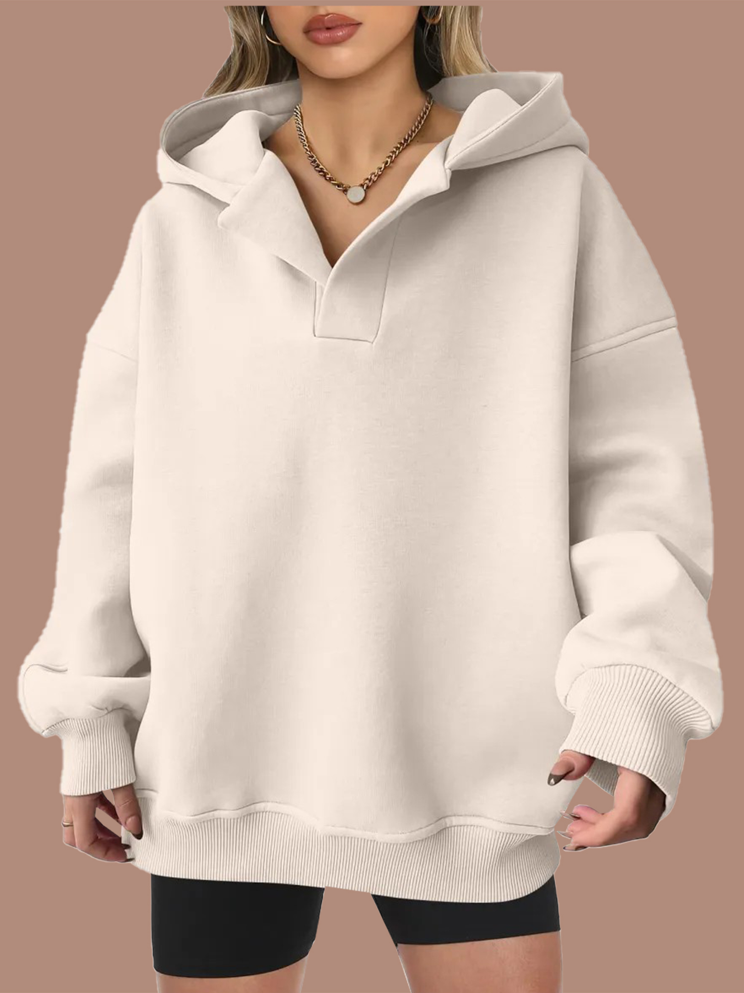 Women's Oversized V-Neck Hooded Pullover (Buy 2 Free Shipping)