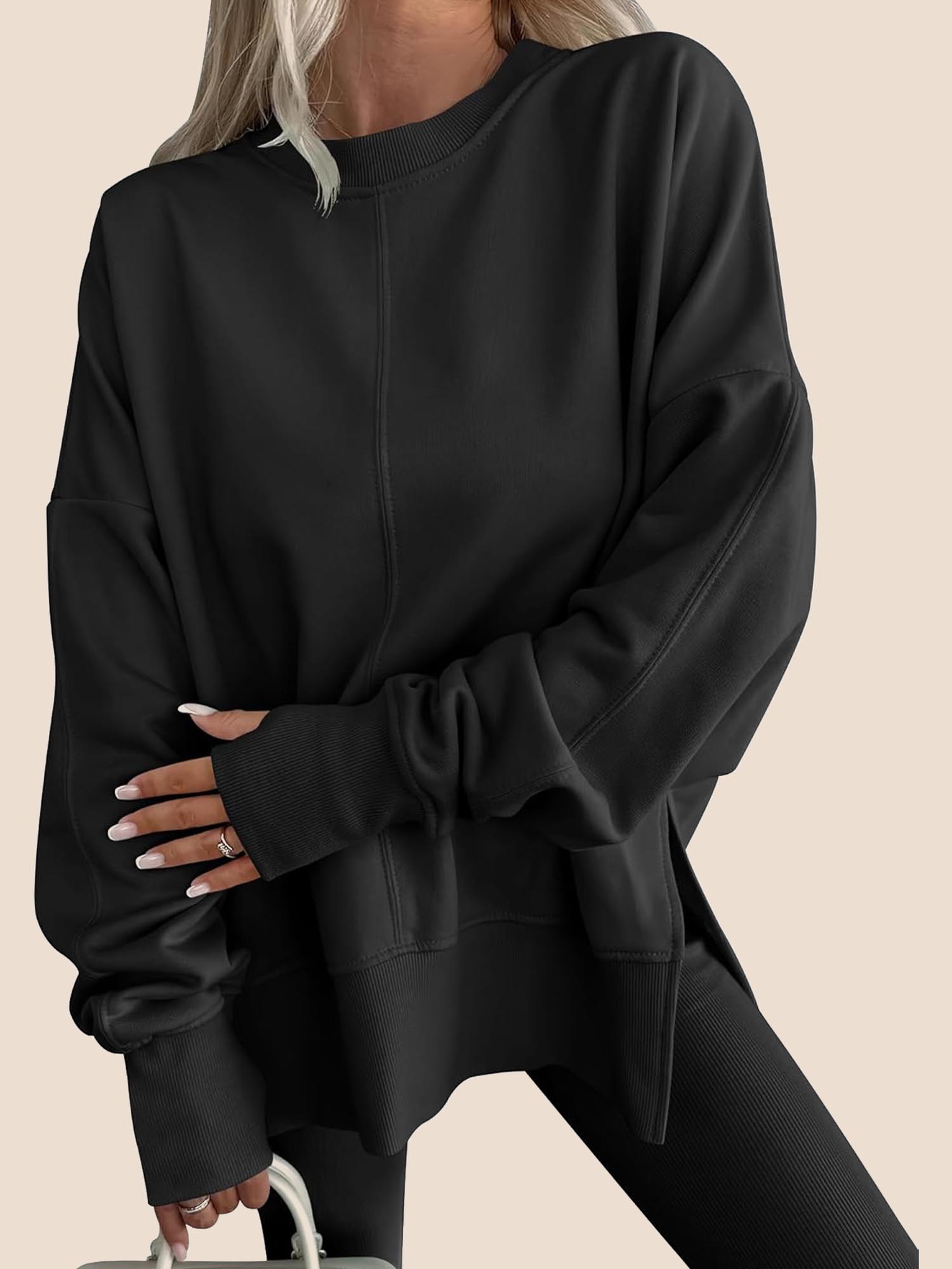 Women's Oversized Thumbhole Long Sleeve Side Slit Sweatshirt (Buy 2 Free Shipping)  